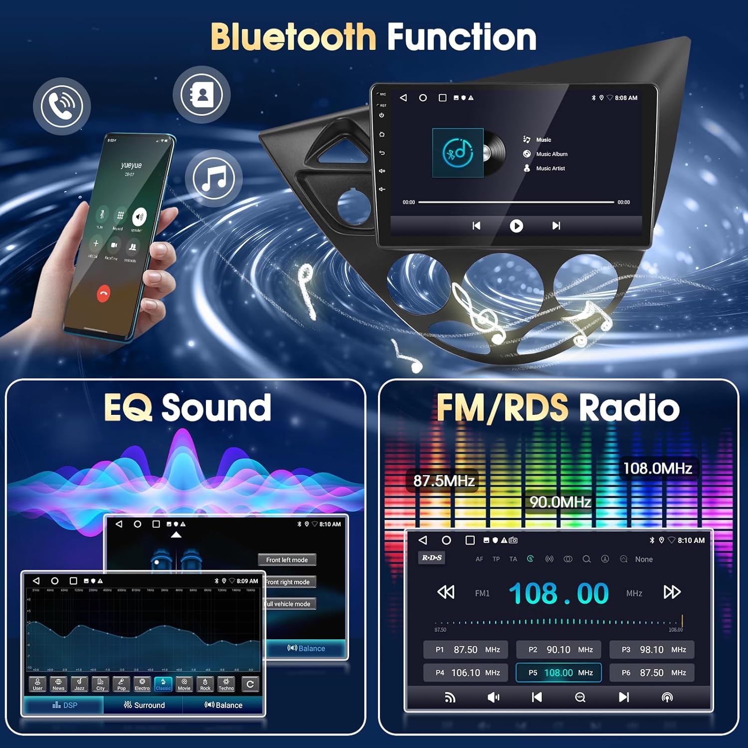 Autoradio 9" Android Auto per Ford Focus 1998-2005 - immagine 6