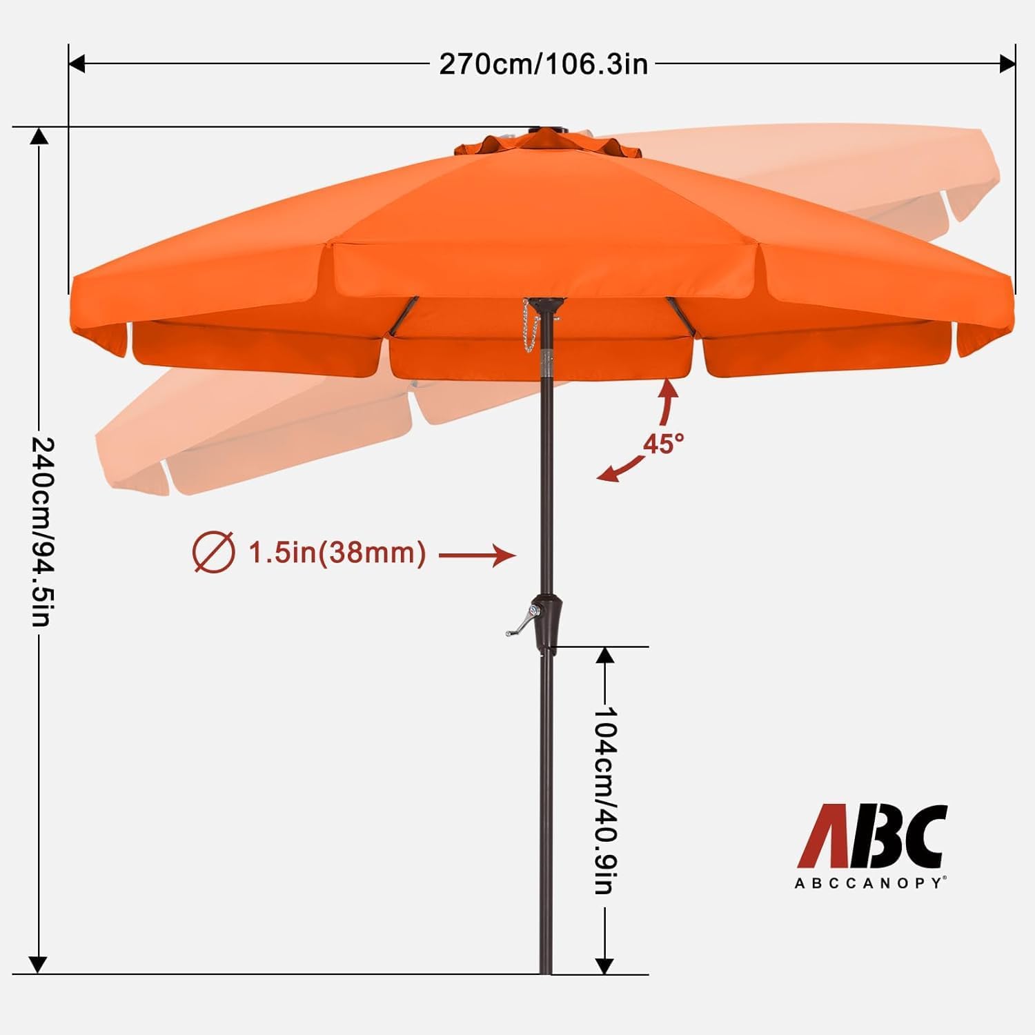 AbcCanopy Ombrello da giardino con balze, 2,3 m, , 9FT - immagine 3