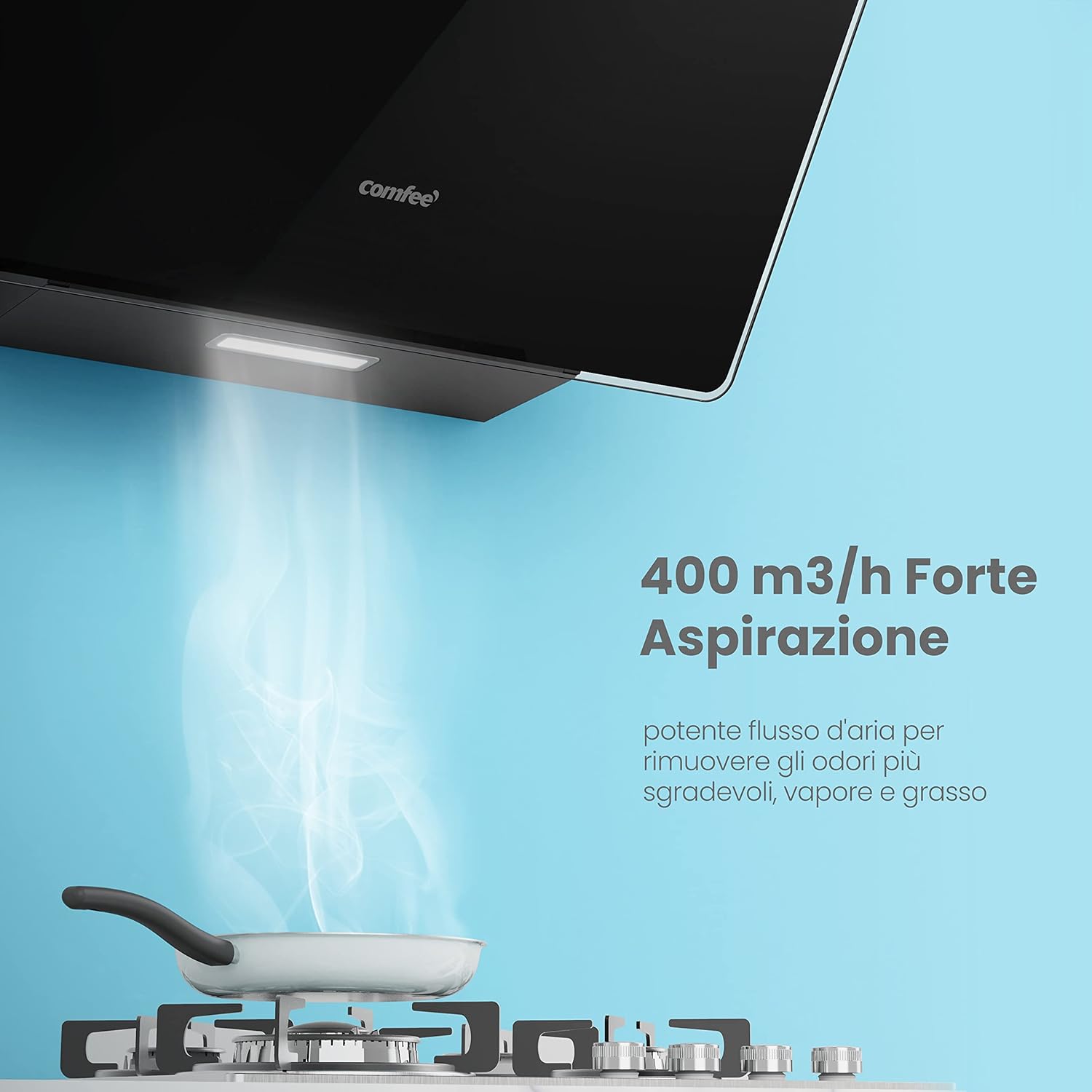 Comfee' Cappa Aspirante 60 Cm Vetro Temperato, Nero - immagine 3