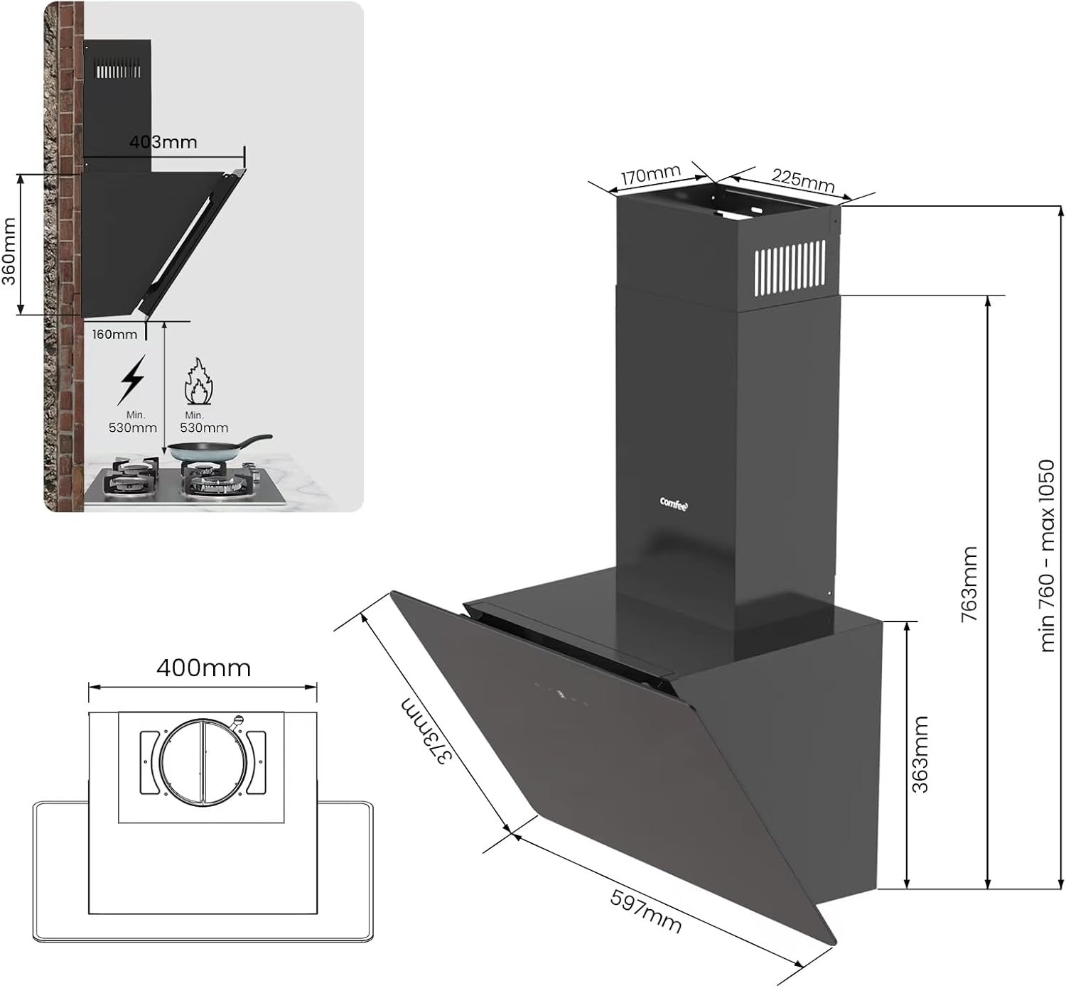 Comfee' Cappa Aspirante 60 Cm Vetro Temperato, Nero - immagine 8