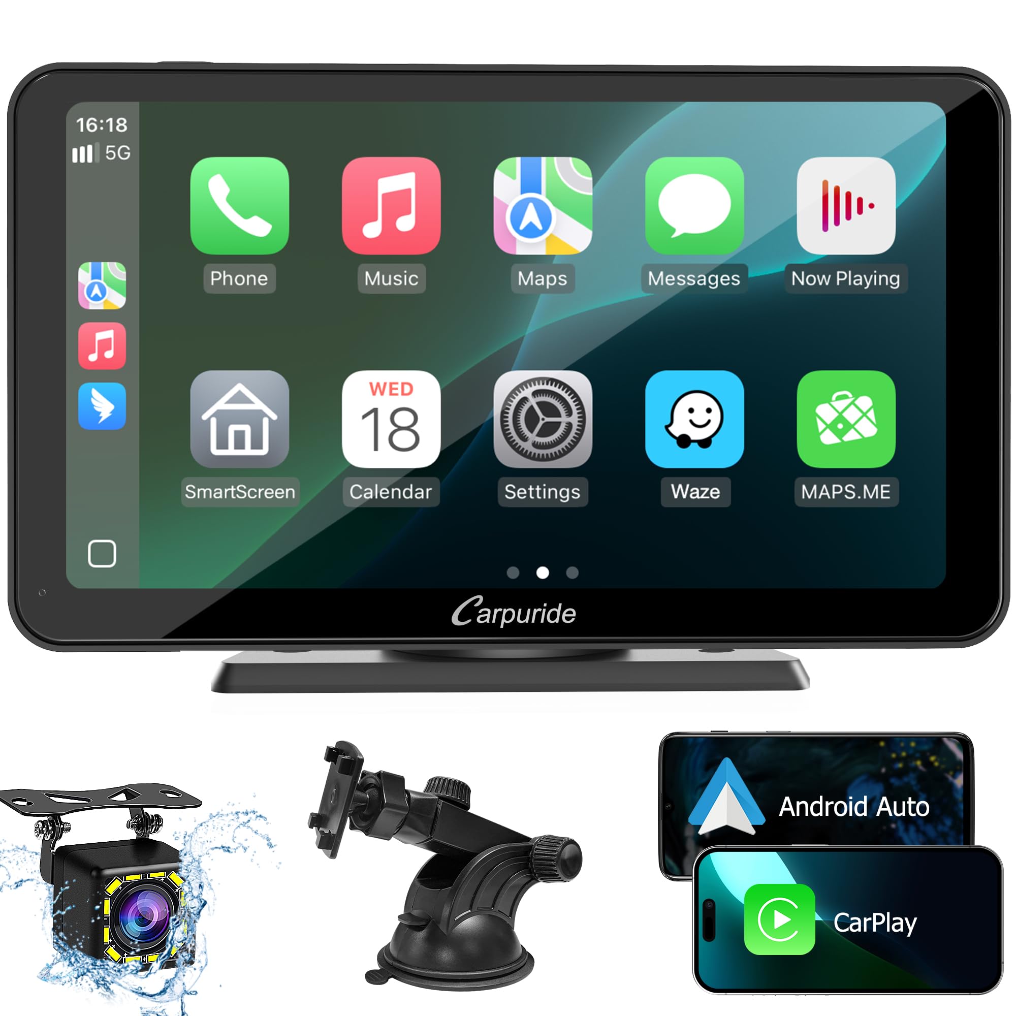 Carpuride Autoradio Portatile 7" con Wireless Carplay