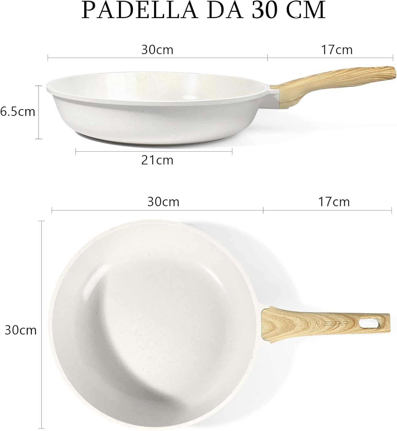 Gipp Padella Antiaderente in Ceramica 30cm, Bianco - immagine 2