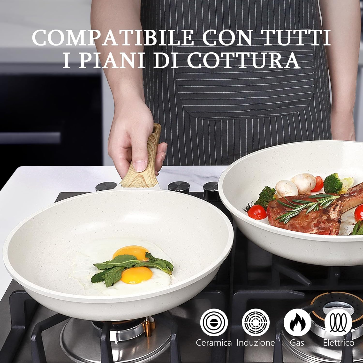 Gipp Padella Antiaderente in Ceramica 30cm, Bianco - immagine 5