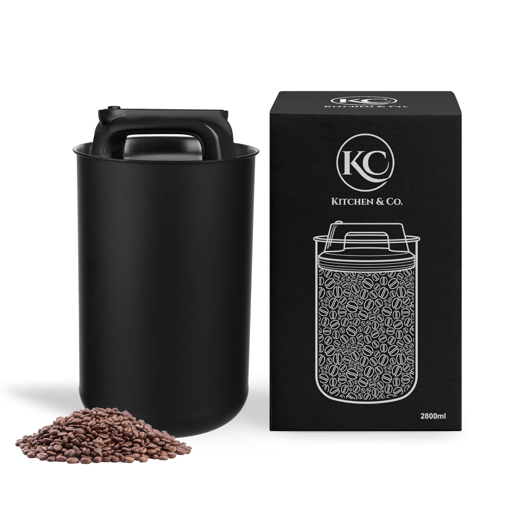 Kc Kitchen & Co. Barattolo Ermetico Caffè 1kg, Nero Opaco