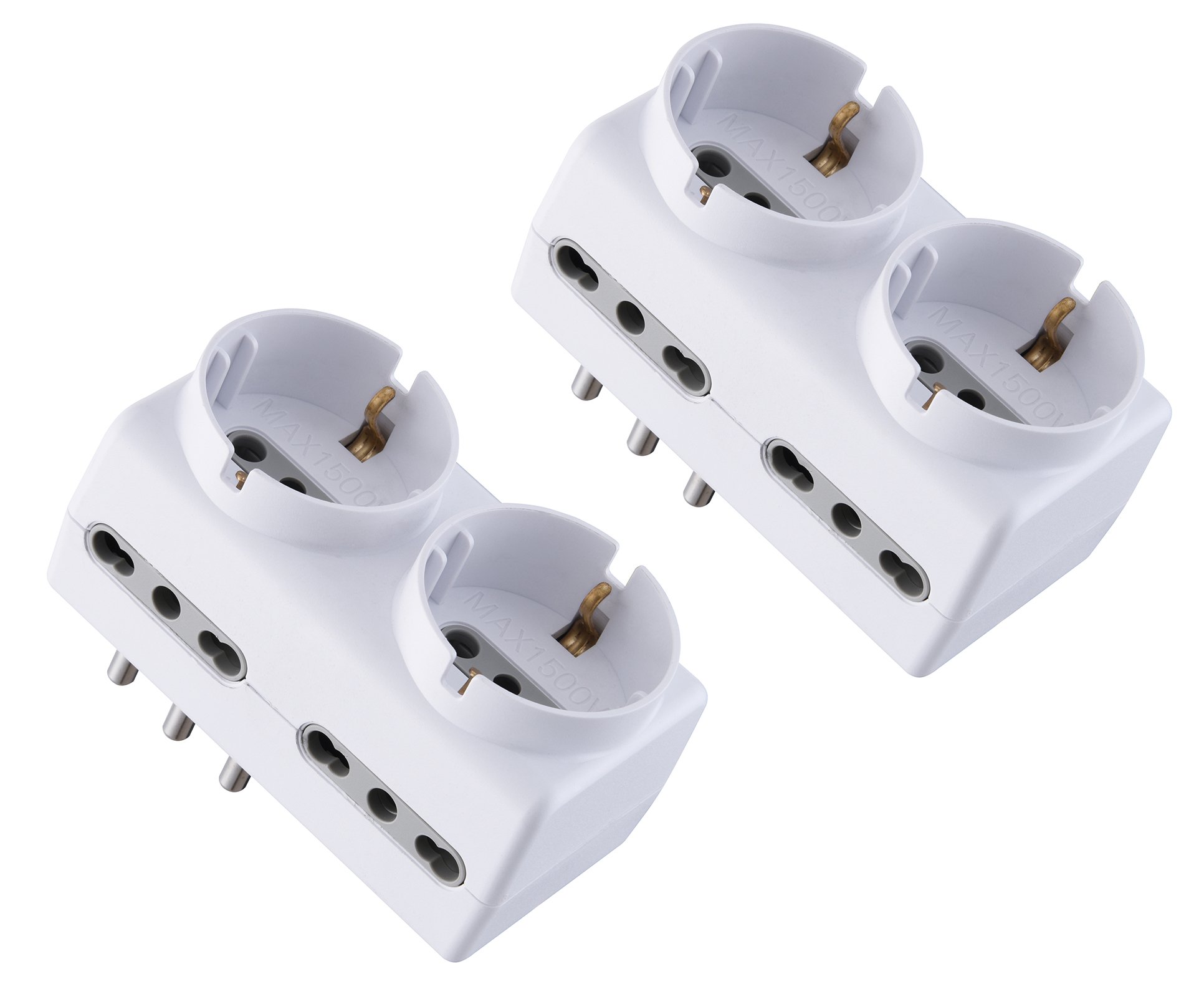 Electraline 92299 Set 2 Adattatori Multipresa 6 Posti, Bianco