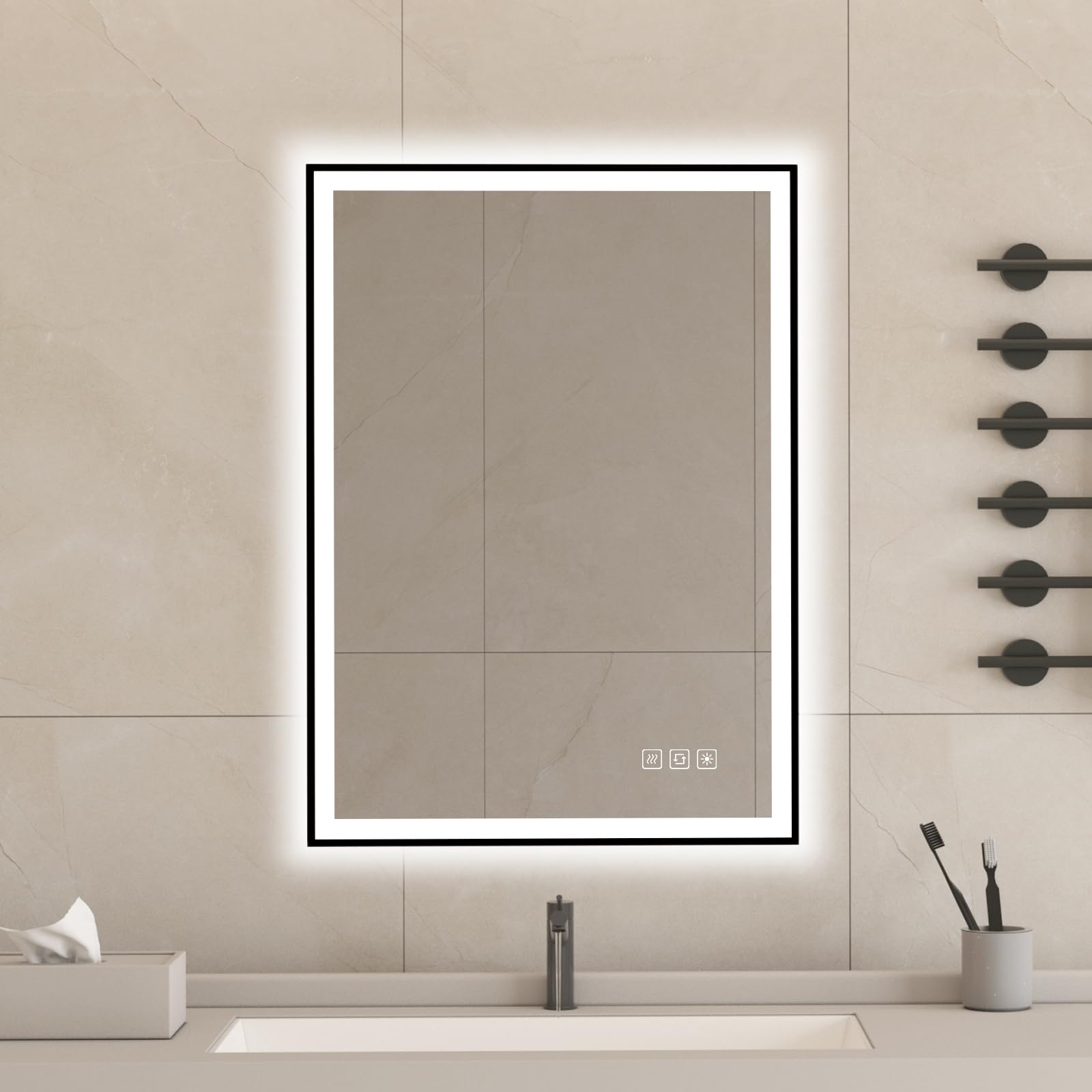 Furduzz Specchio Bagno LED con Cornice Nera 500x700mm
