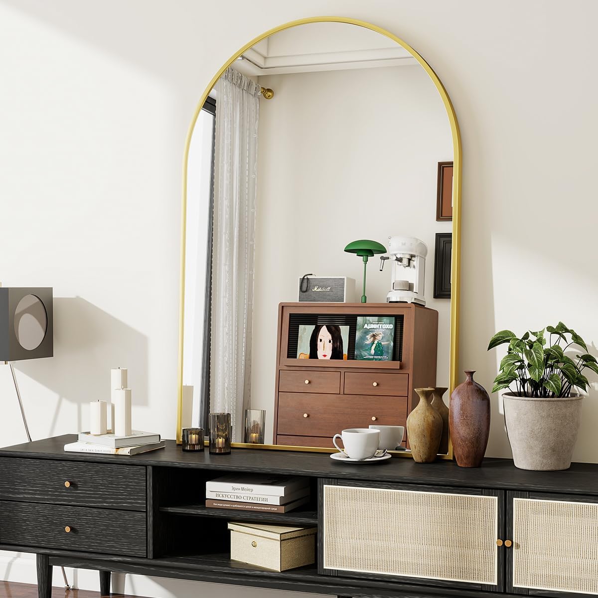 Beautypeak Specchio da Parete ad Arco Oro 75x100cm