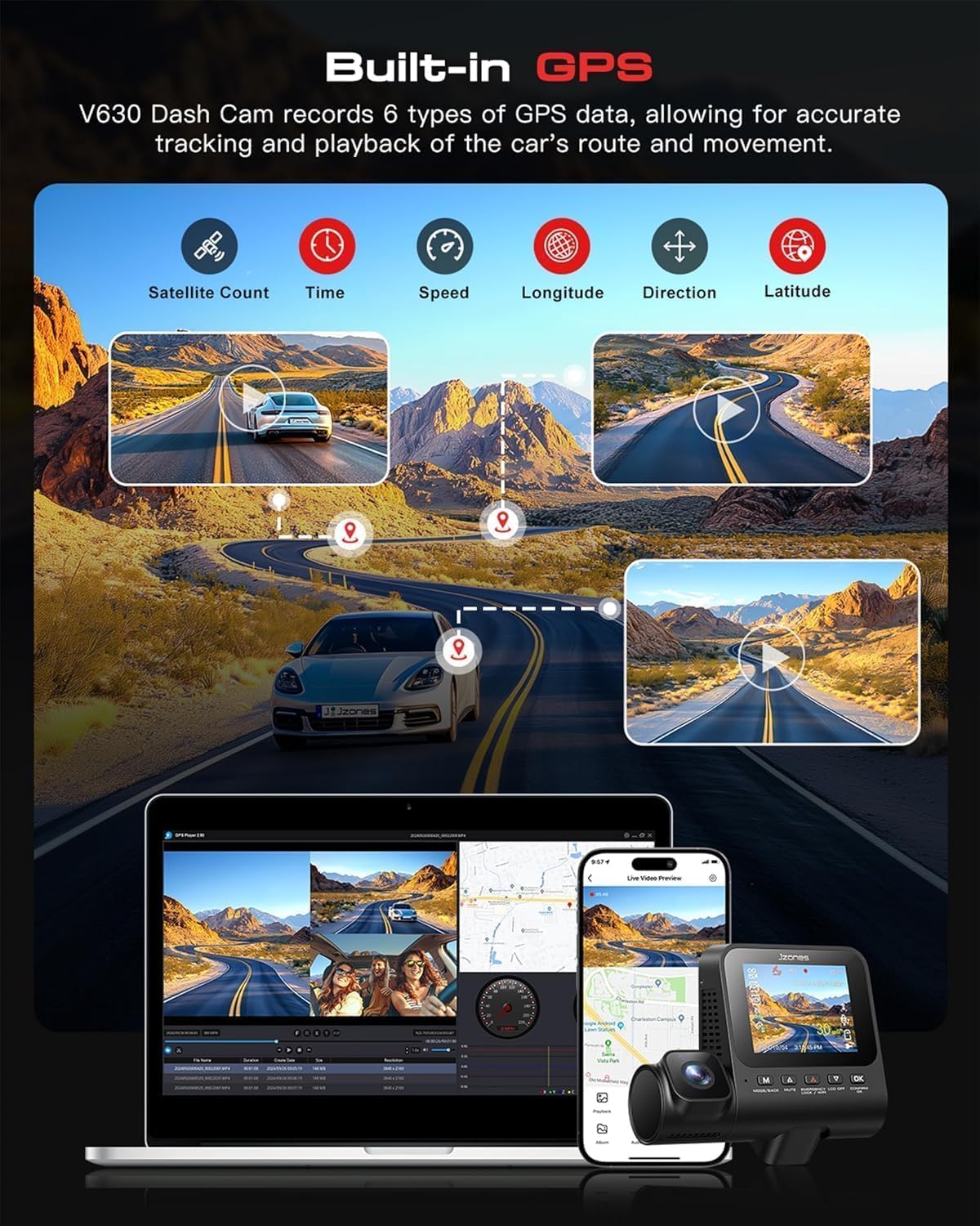 Dashcam Auto 3 Canali 4K Anteriore, Posteriore, Interna - immagine 5