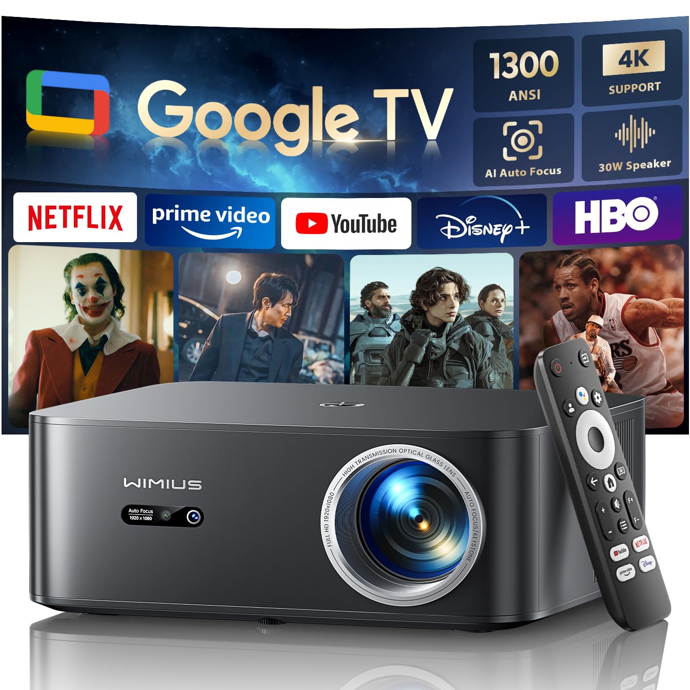 Proiettore 4K Home Cinema 1200 ANSI con Google TV