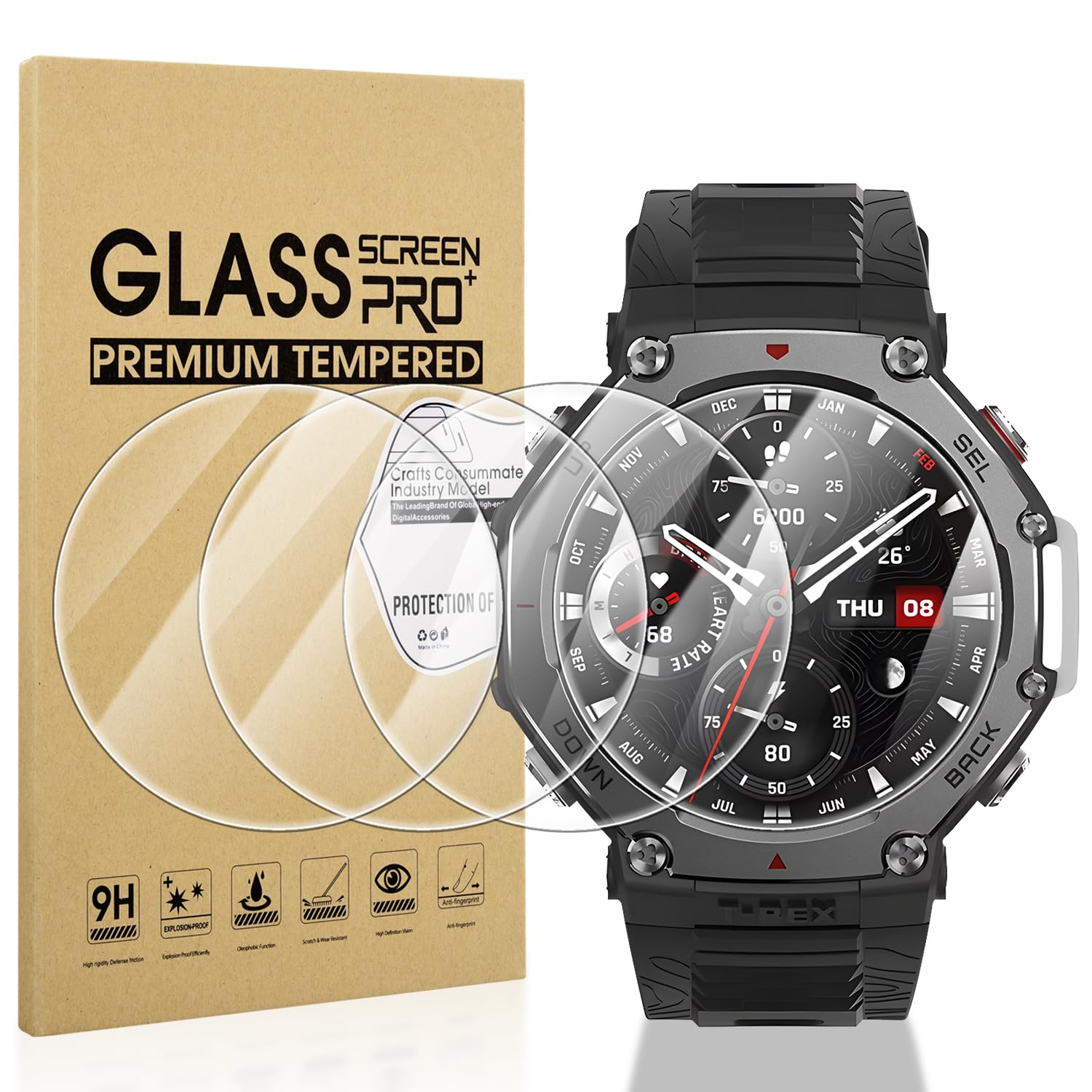 Diruite 4 Pezzi Vetro Temperato per Amazfit T-Rex 3