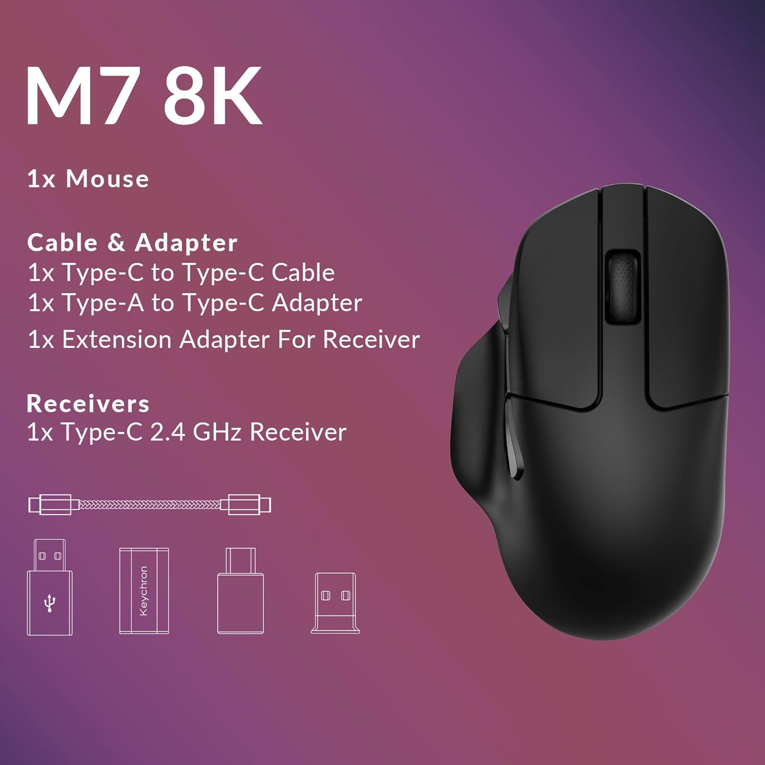 Keychron M7 Mouse Gaming Wireless 8K Polling Rate, Nero - immagine 9