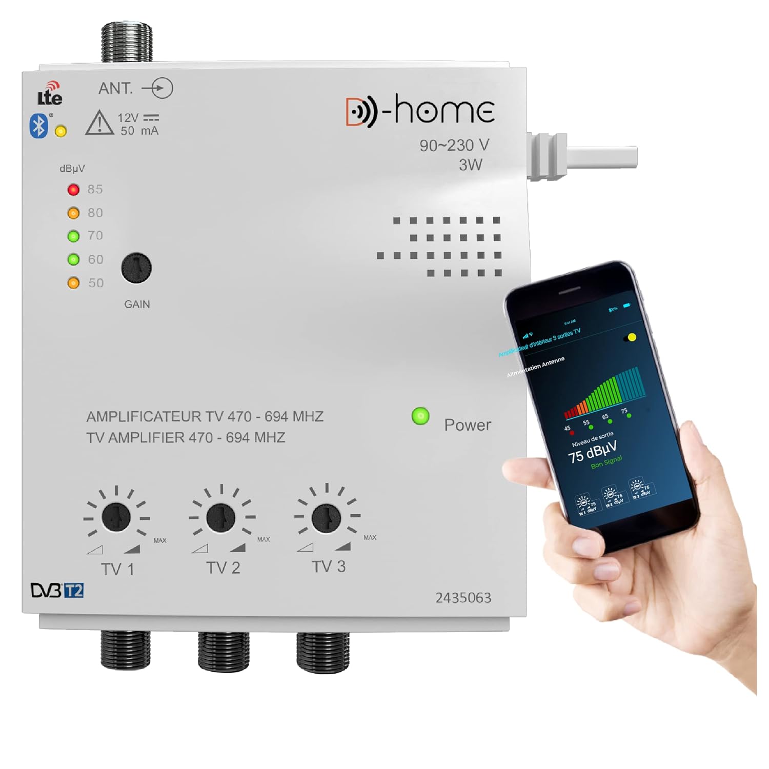 D-Home Amplificatore TV TNT Interno 3 Uscite 28dB - immagine 1
