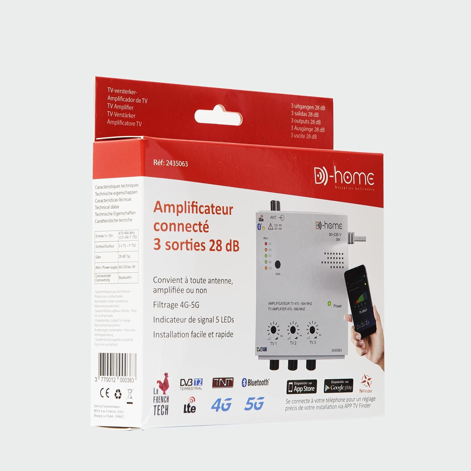 D-Home Amplificatore TV TNT Interno 3 Uscite 28dB - immagine 4