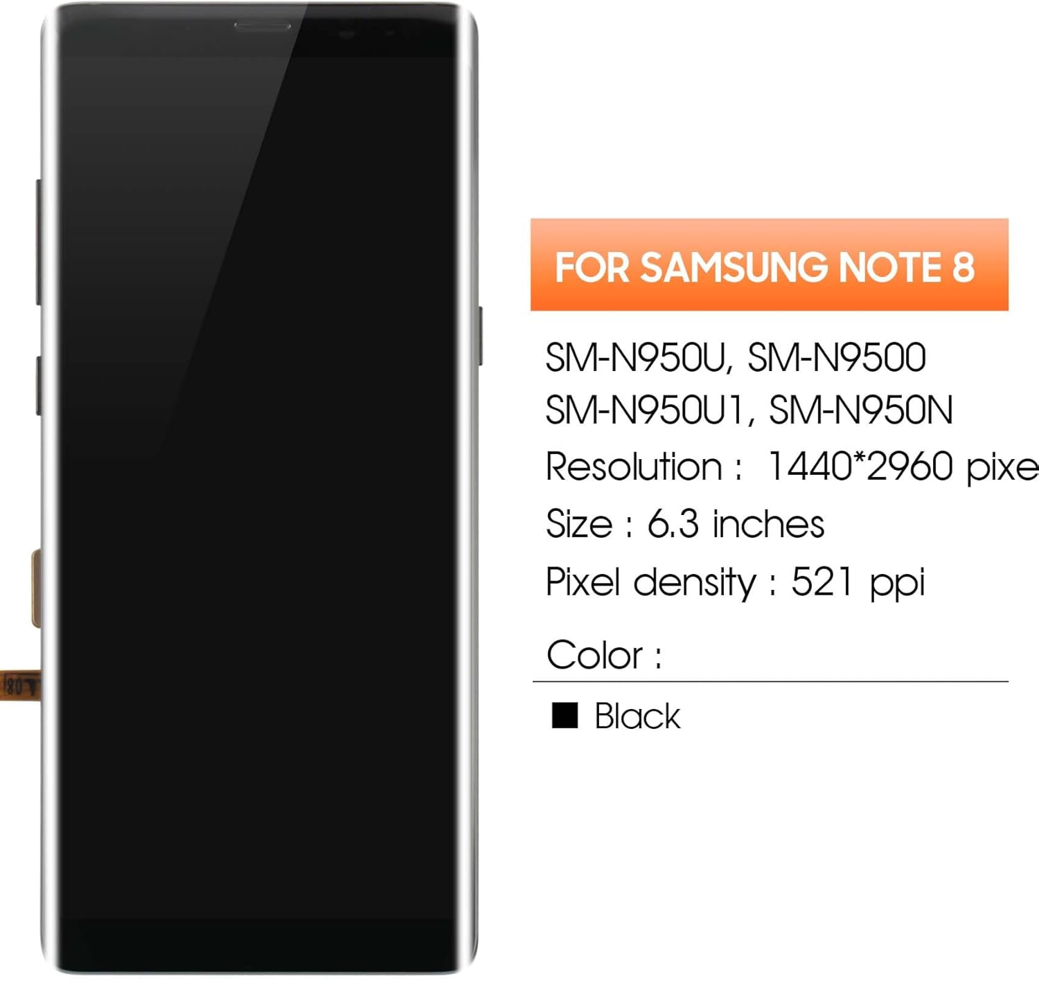 AGCUT Display LCD per Samsung Galaxy Note 8, Nero - immagine 2