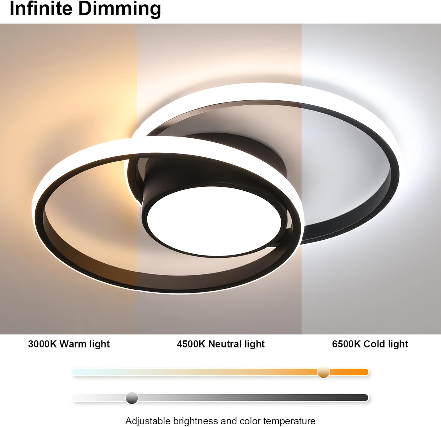 Plafoniera LED Soffitto Dimmerabile 40W, Nera - immagine 2