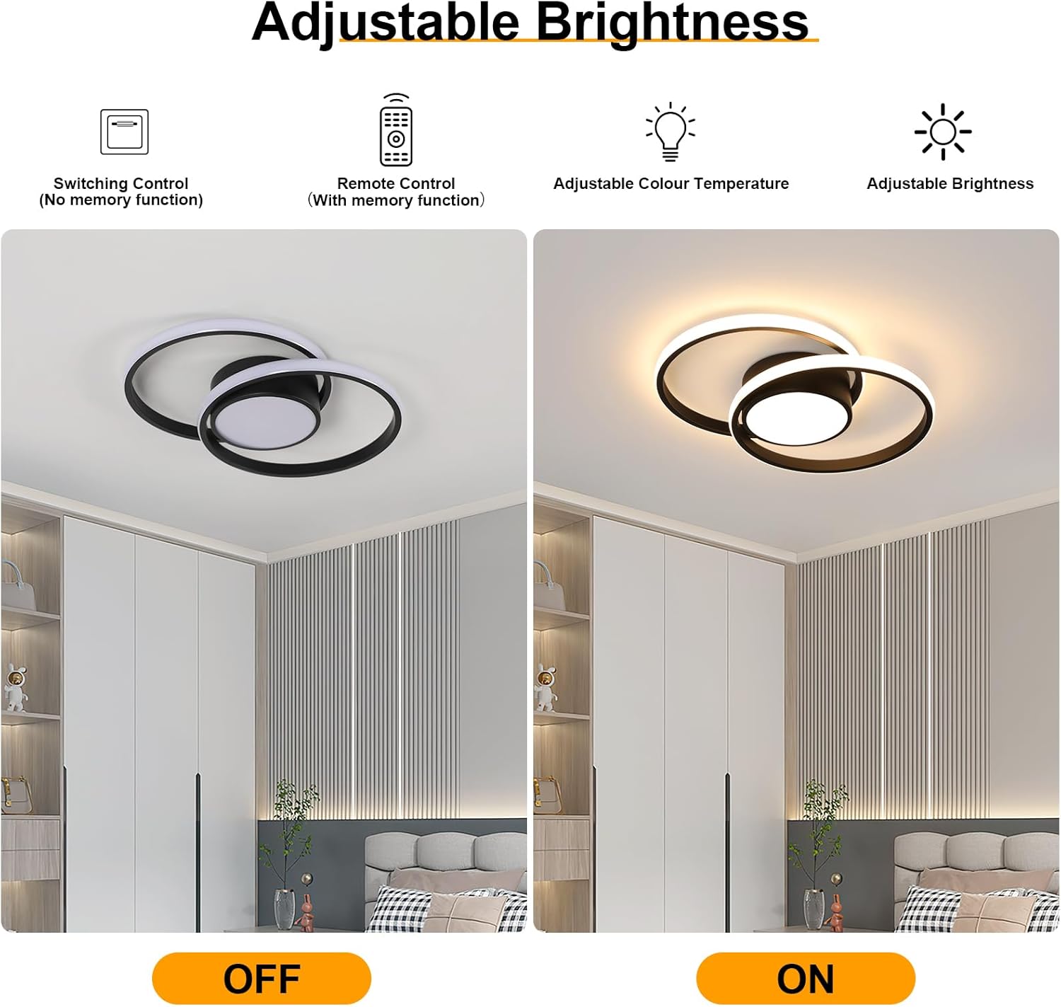 Plafoniera LED Soffitto Dimmerabile 40W, Nera - immagine 4