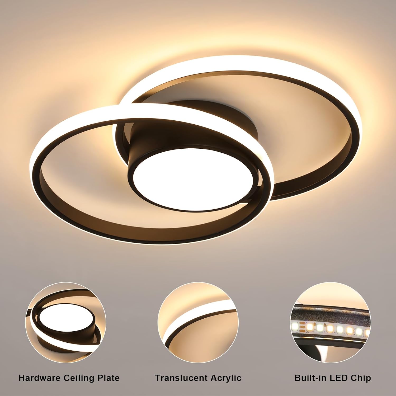 Plafoniera LED Soffitto Dimmerabile 40W, Nera - immagine 7