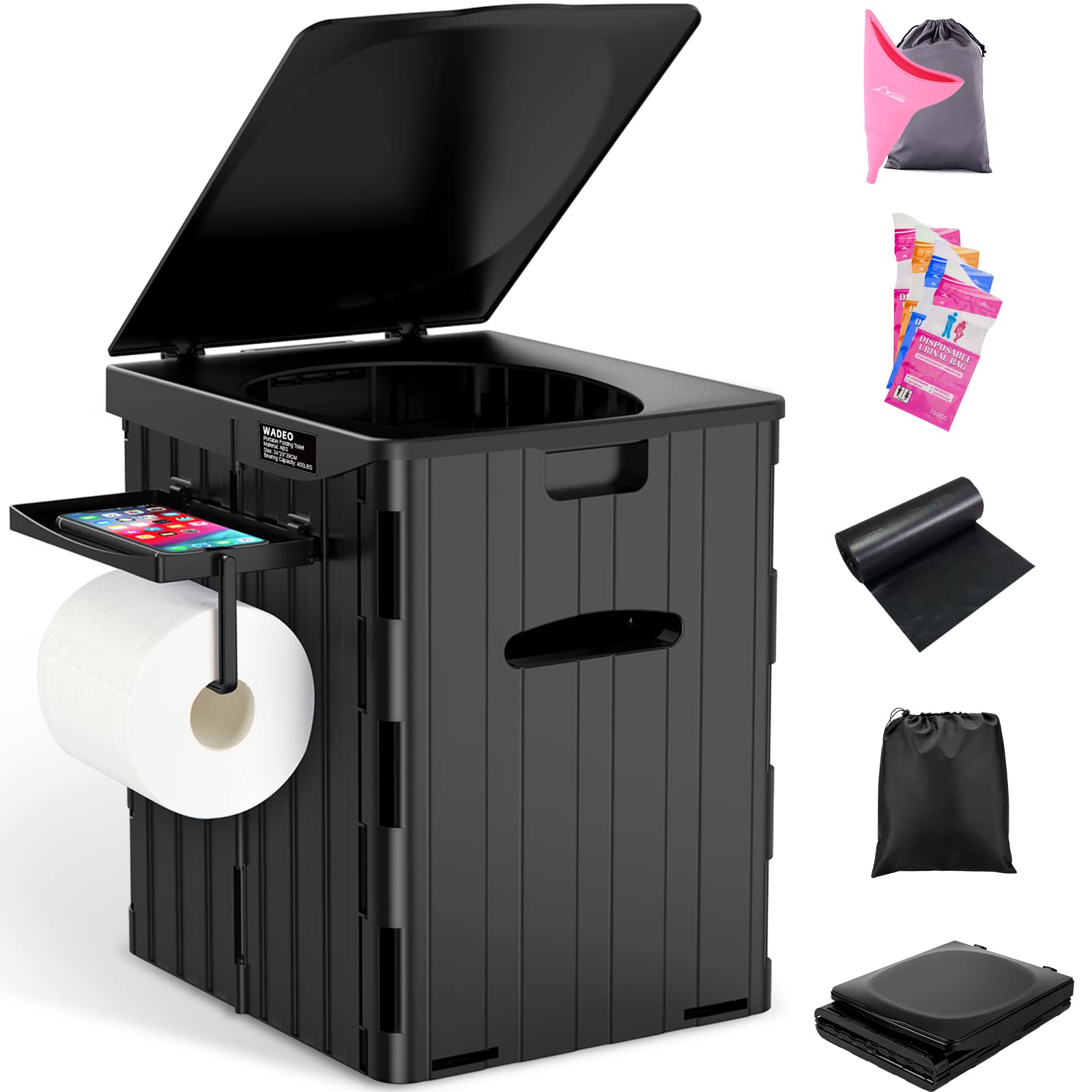 Wadeo WC Portatile Extra-Large, Nero