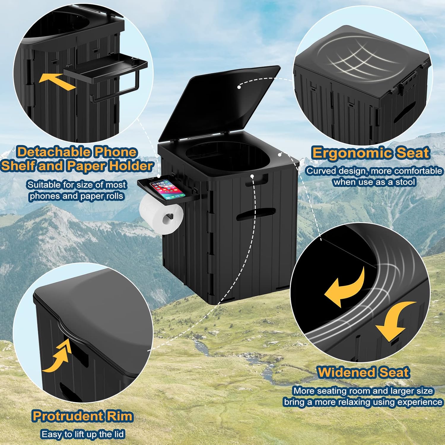 Wadeo WC Portatile Extra-Large, Nero - immagine 2