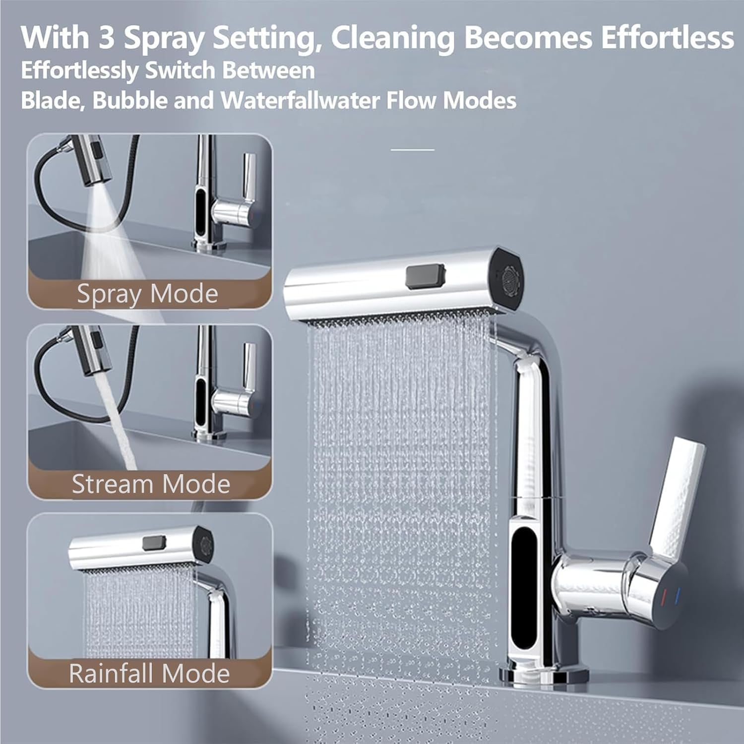 Rubinetto Cucina con Doccetta Estraibile e Display LED, Cromo - immagine 2