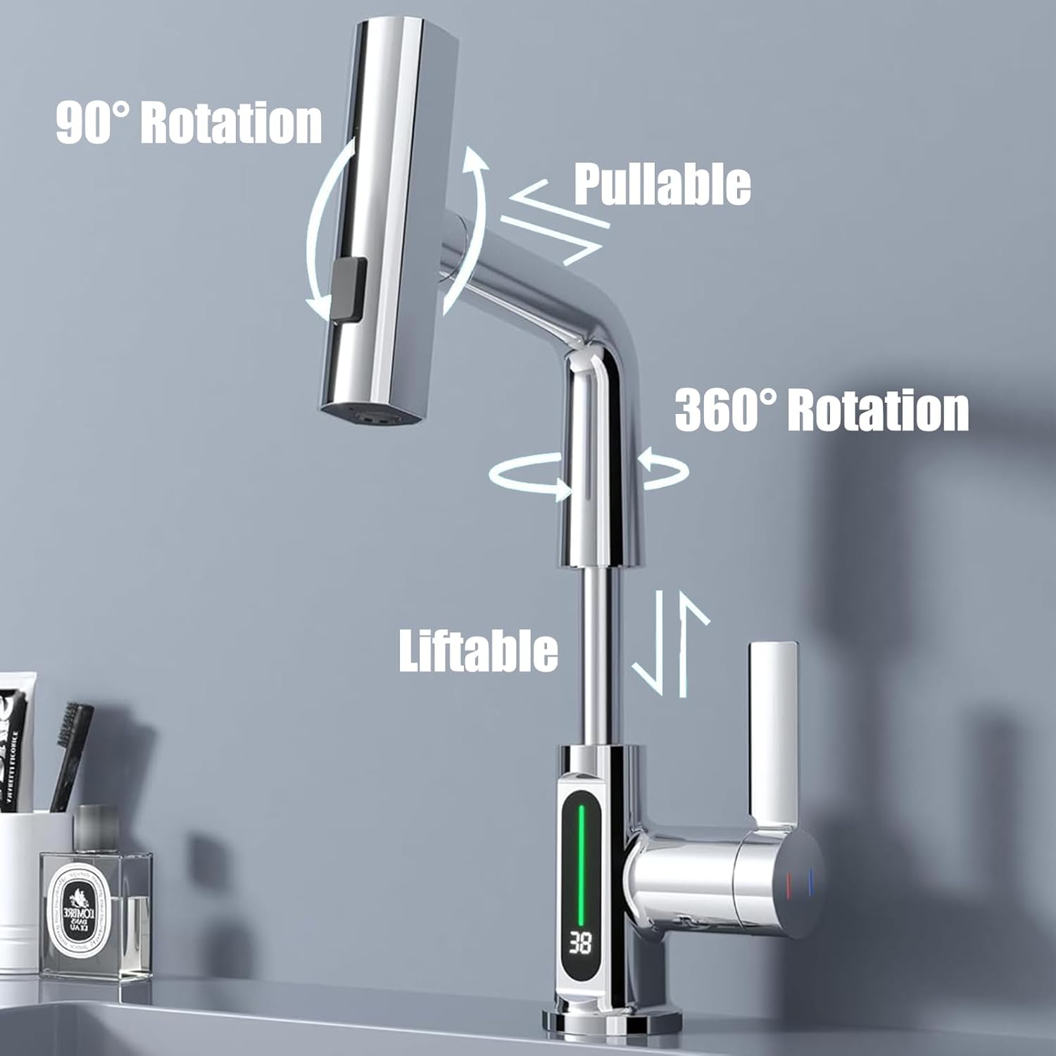 Rubinetto Cucina con Doccetta Estraibile e Display LED, Cromo - immagine 5