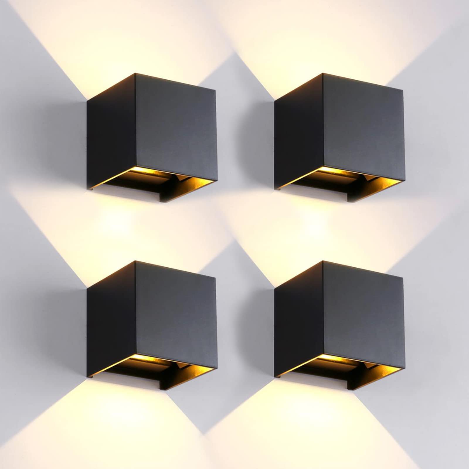 Applique da Parete LED Cubo 20W 3000K, Nero, 4 Pezzi
