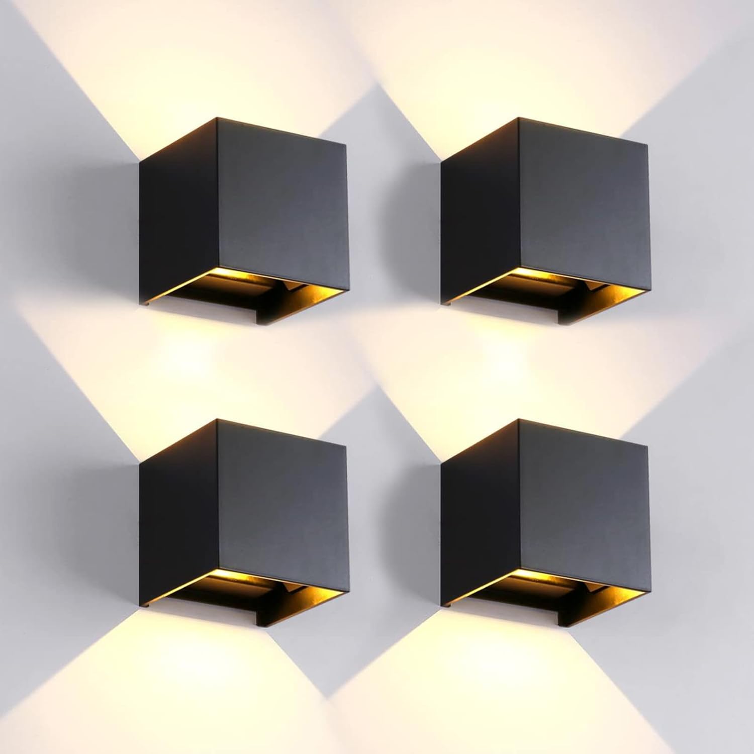 Applique da Parete LED Cubo 20W 3000K, Nero, 4 Pezzi - immagine 1