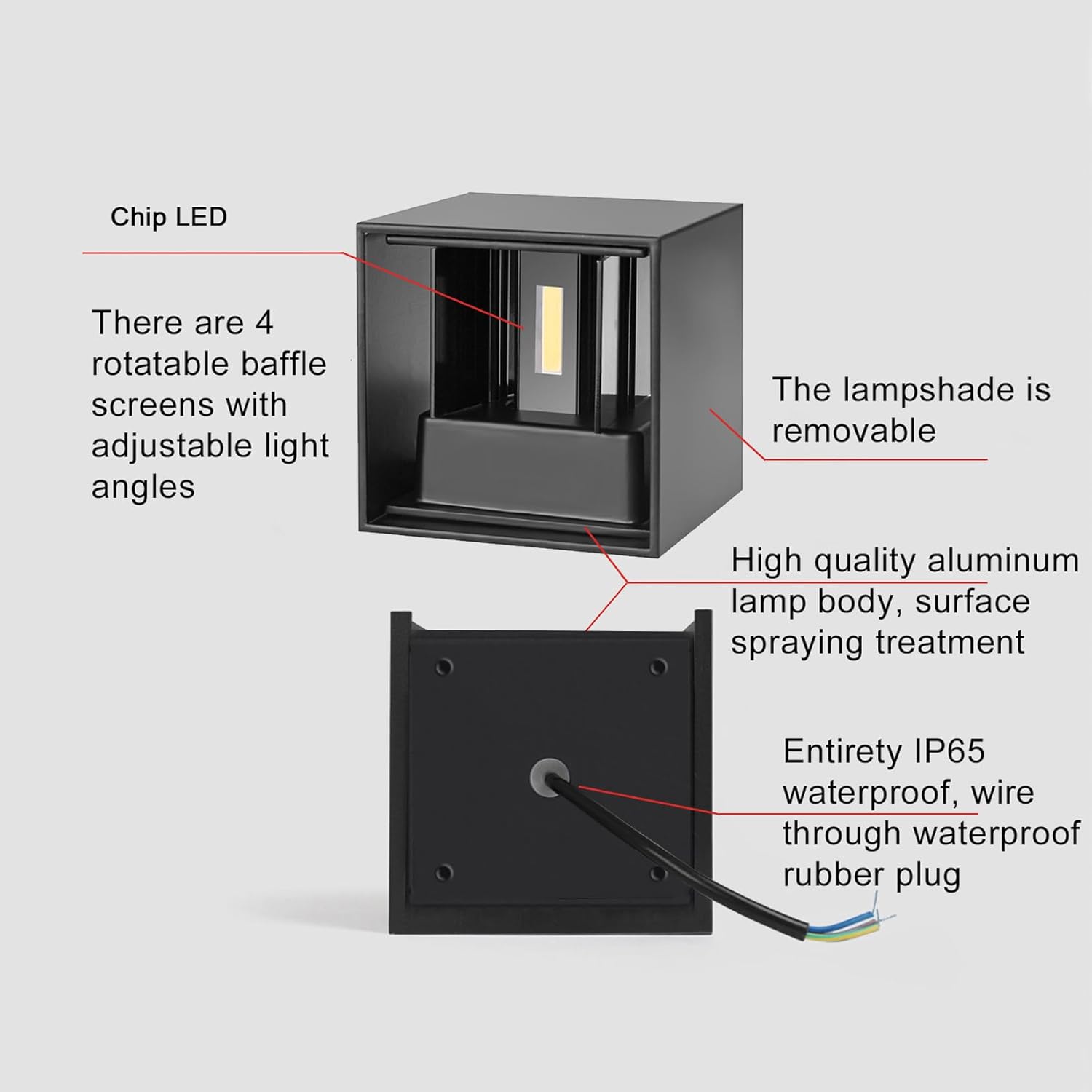 Applique da Parete LED Cubo 20W 3000K, Nero, 4 Pezzi - immagine 6