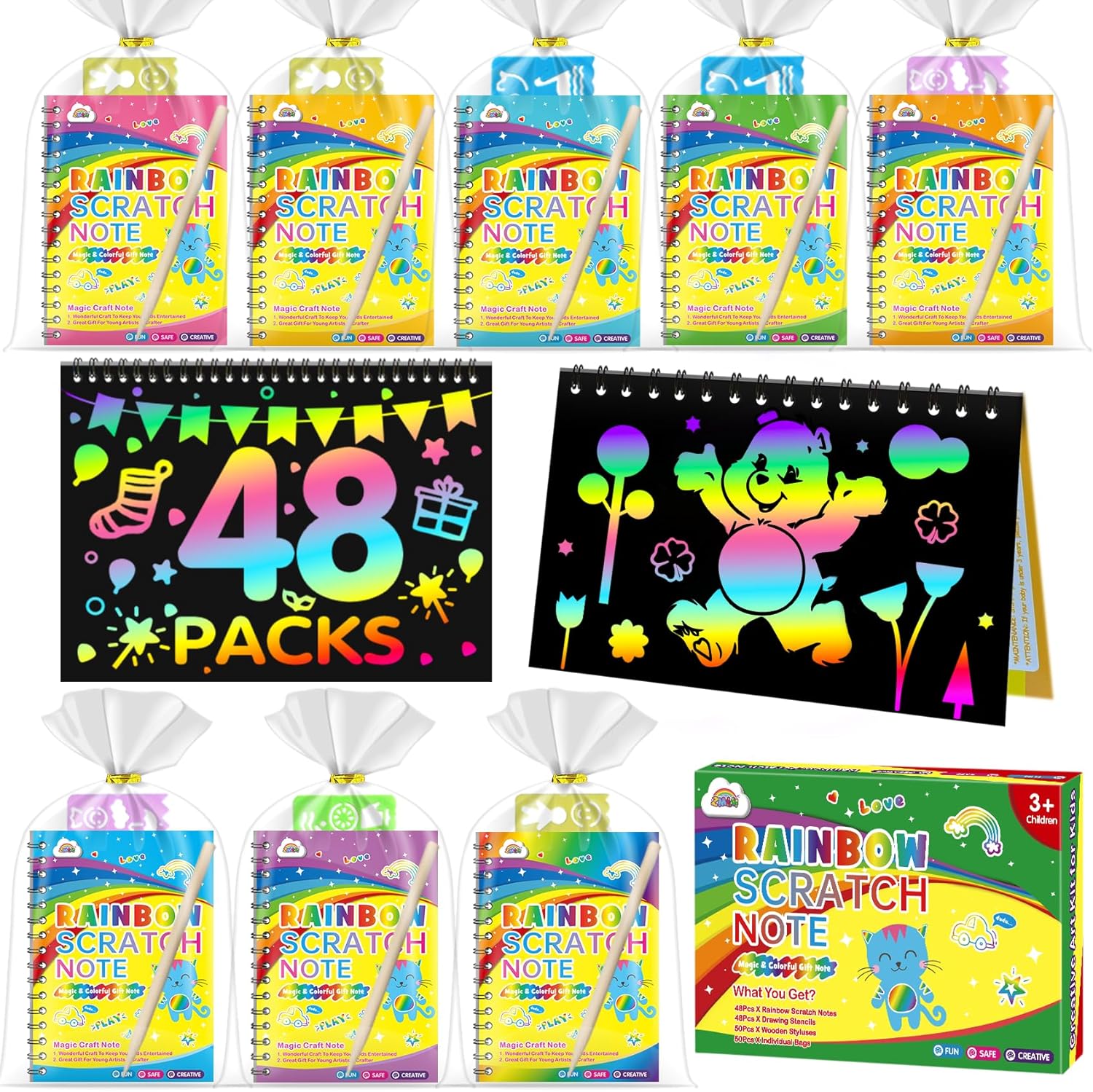 ZMLM 48 Libri Scratch Art Bambini con Stilo e Stencil - immagine 1