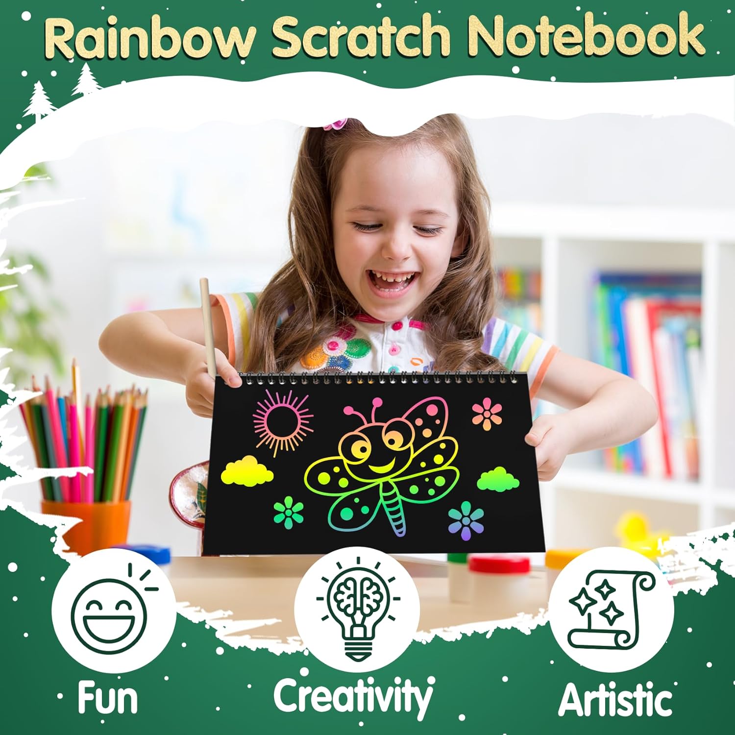 ZMLM 48 Libri Scratch Art Bambini con Stilo e Stencil - immagine 7