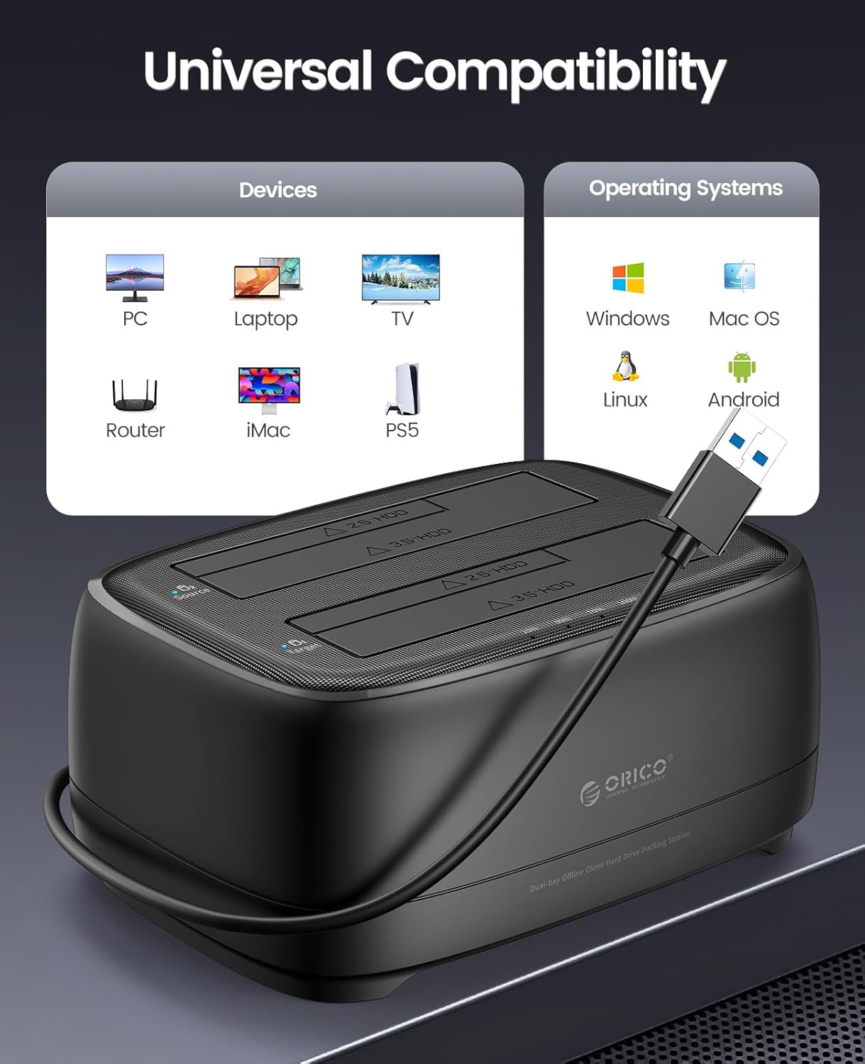 Orico Hard Disk Docking Station USB3.0 2 Slot - immagine 6