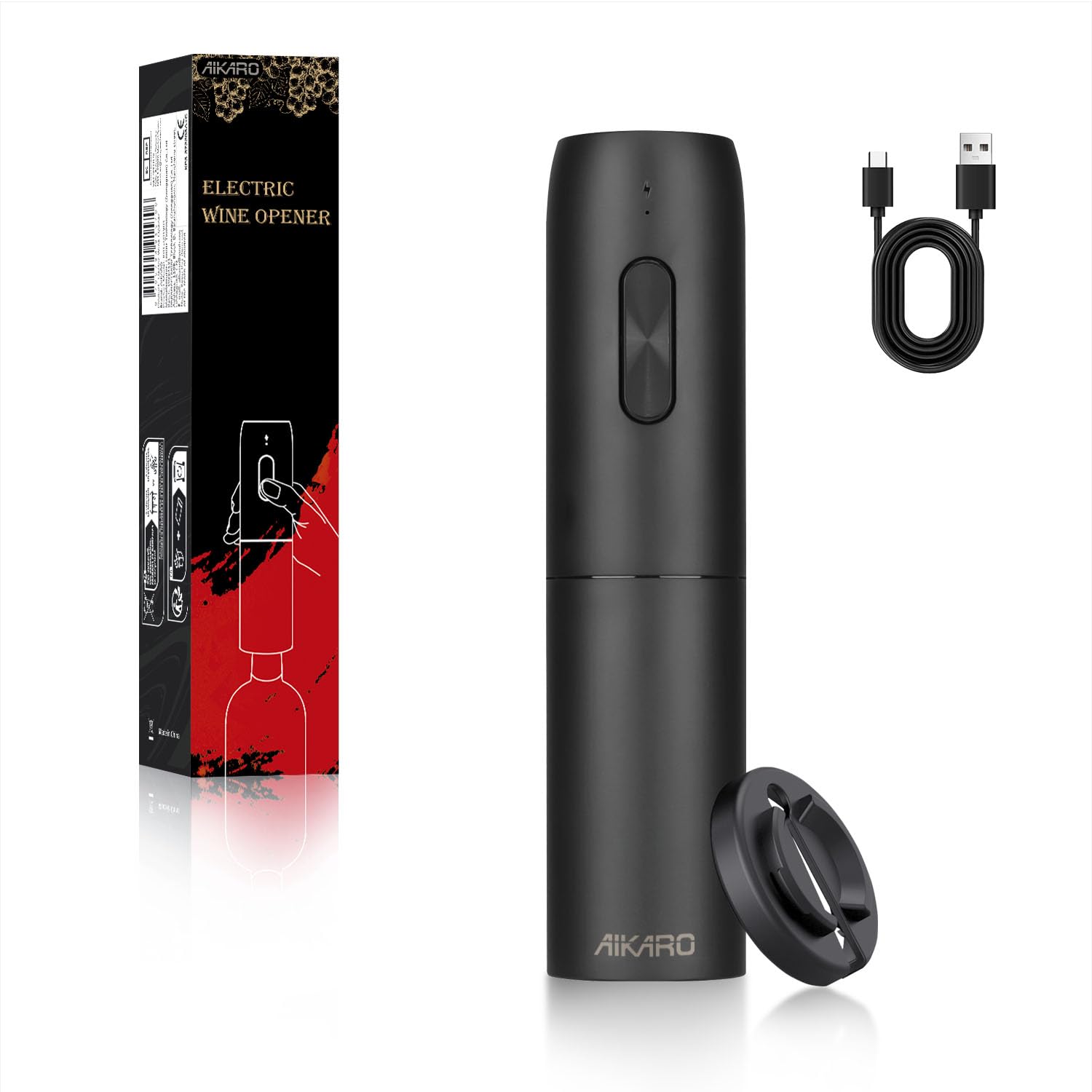 AIKARO - Cavatappi Elettrico Apribottiglie Elettronica Automatico per Vino, Ricaricabile