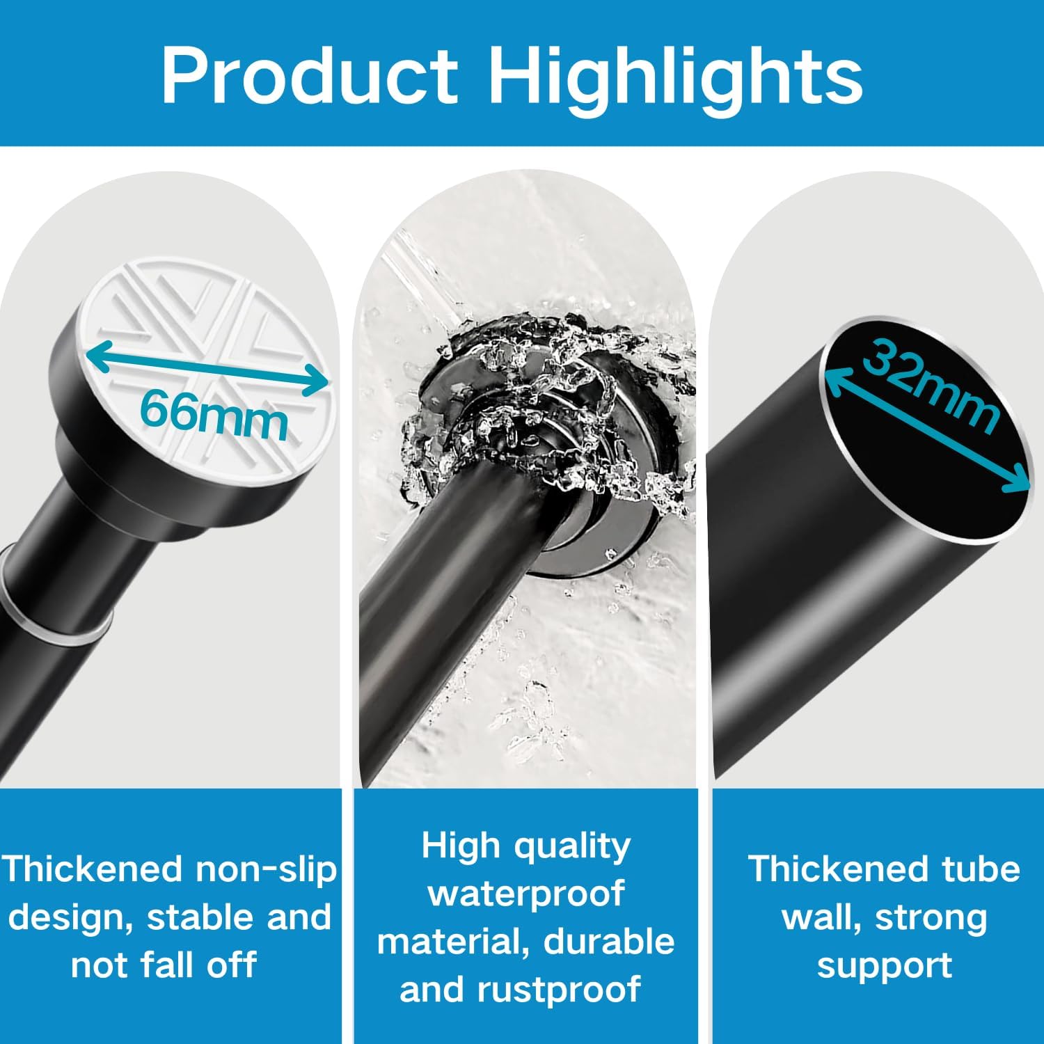 Bastone Tenda a Pressione 190-360cm, Nero - immagine 3