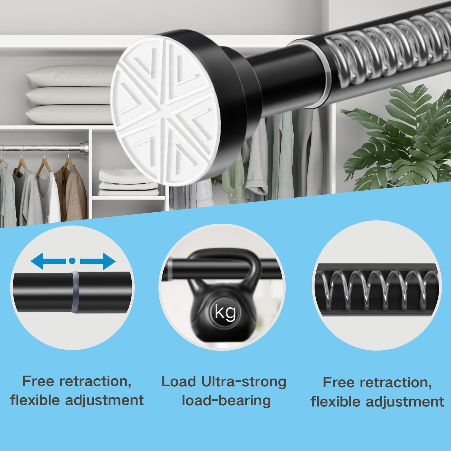 Bastone Tenda a Pressione 190-360cm, Nero - immagine 4