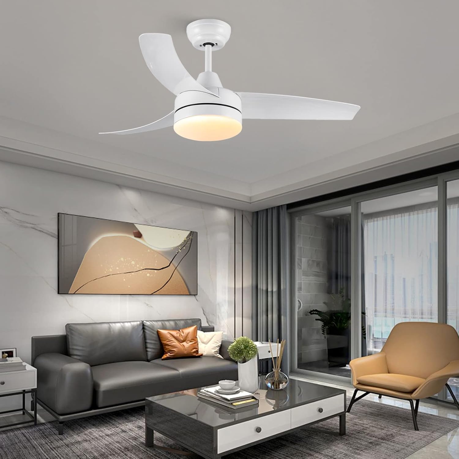 Cjoy Ventilatore da Soffitto con Luce 132cm, Bianco - immagine 7