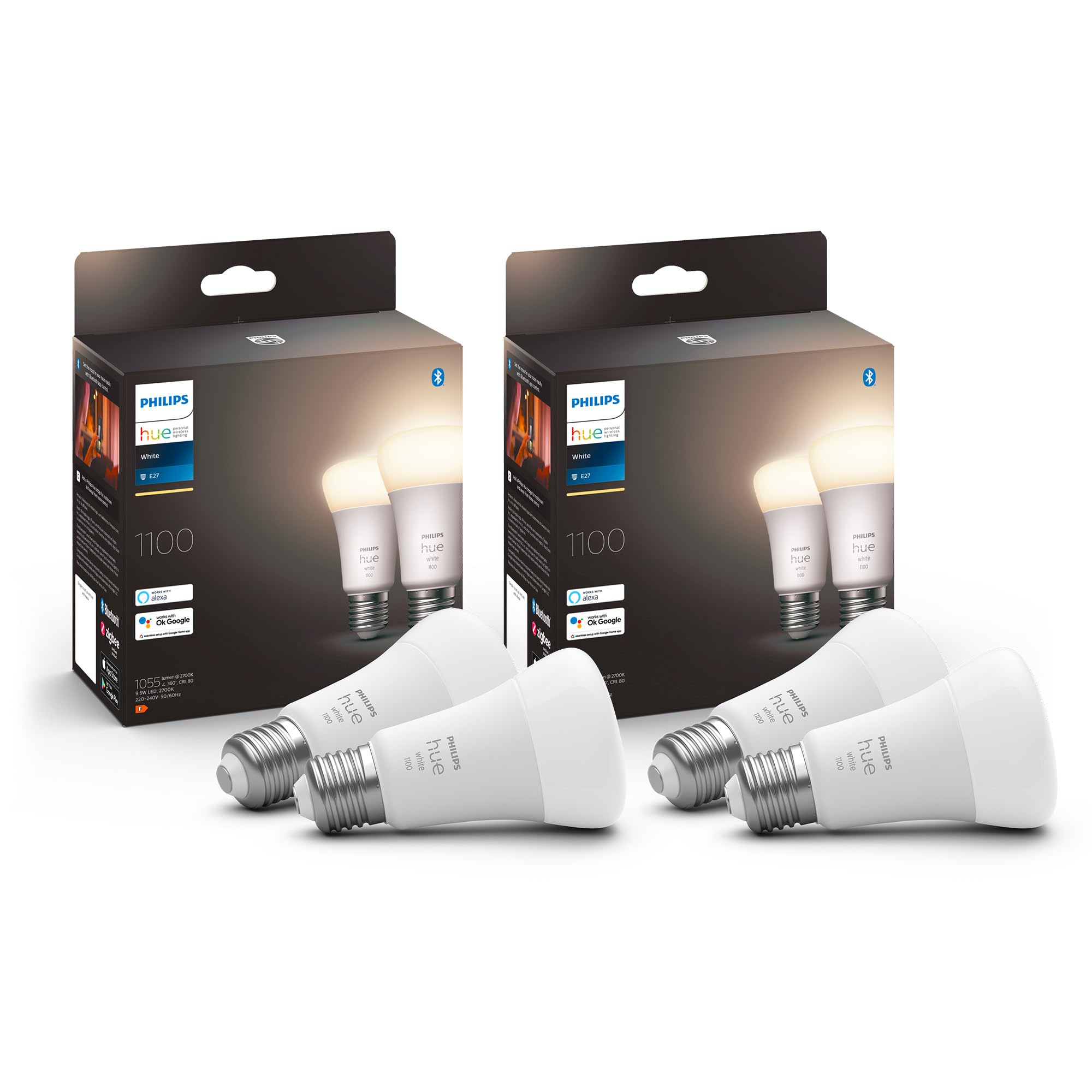 Philips Hue White 4 Lampadine Smart LED E27 9.5W