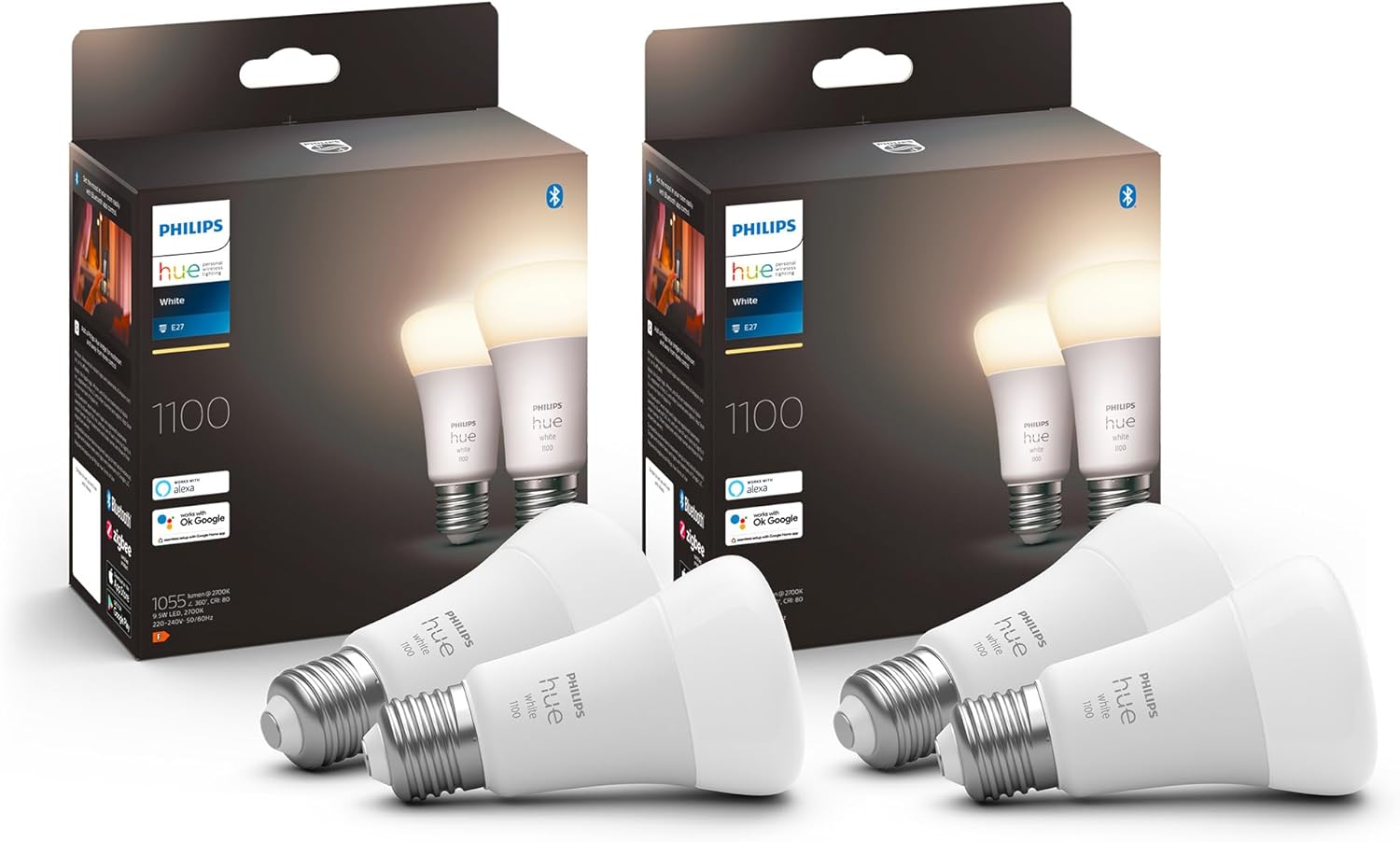Philips Hue White 4 Lampadine Smart LED E27 9.5W - immagine 1