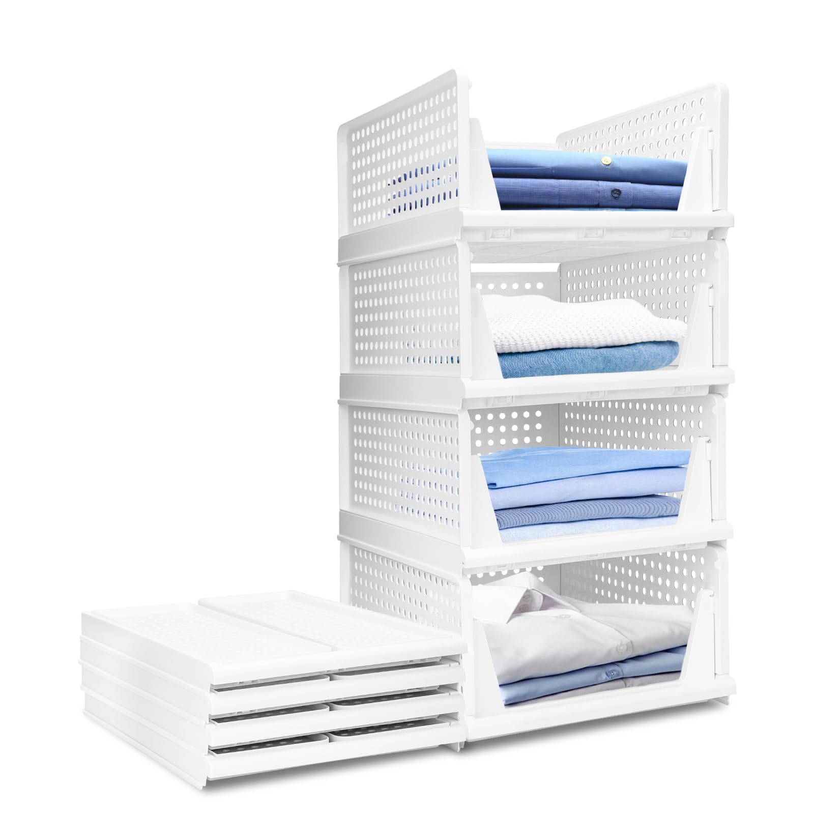 Ushop Set 4 Organizer Armadio Impilabile, Bianco