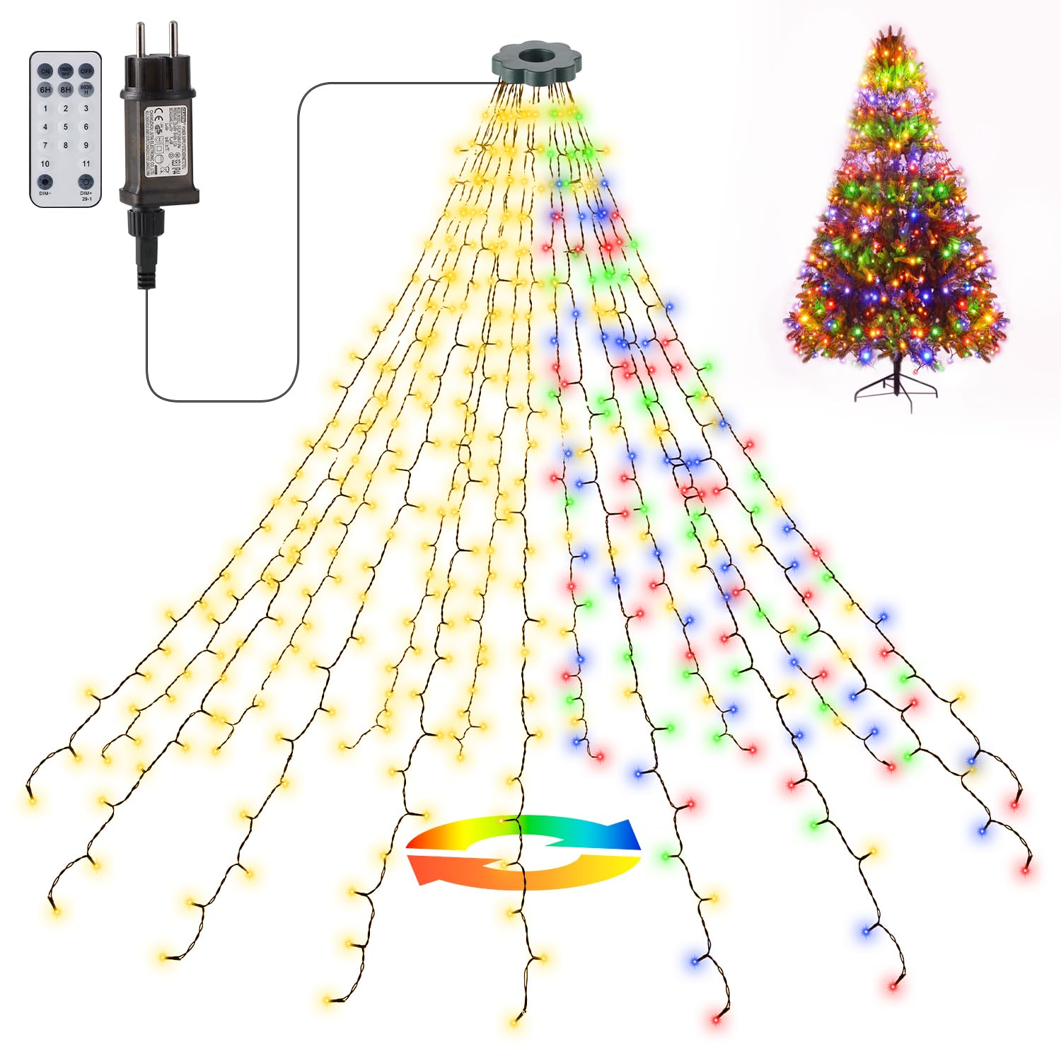 Luci Albero di Natale 400 LED 2m x 16 Fili, Multicolore