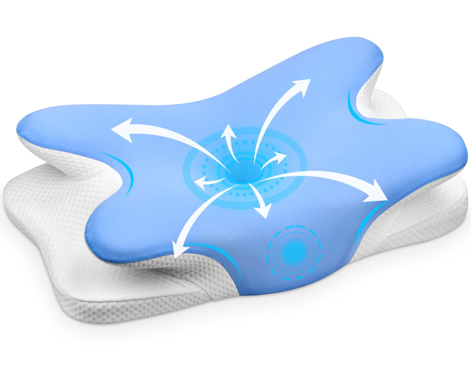 Cuscino Cervicale Memory Foam per Dormire, 2 in 1 Cuscino Ergonomico di Supporto al Collo per Migliorare la Qualità del Sonno