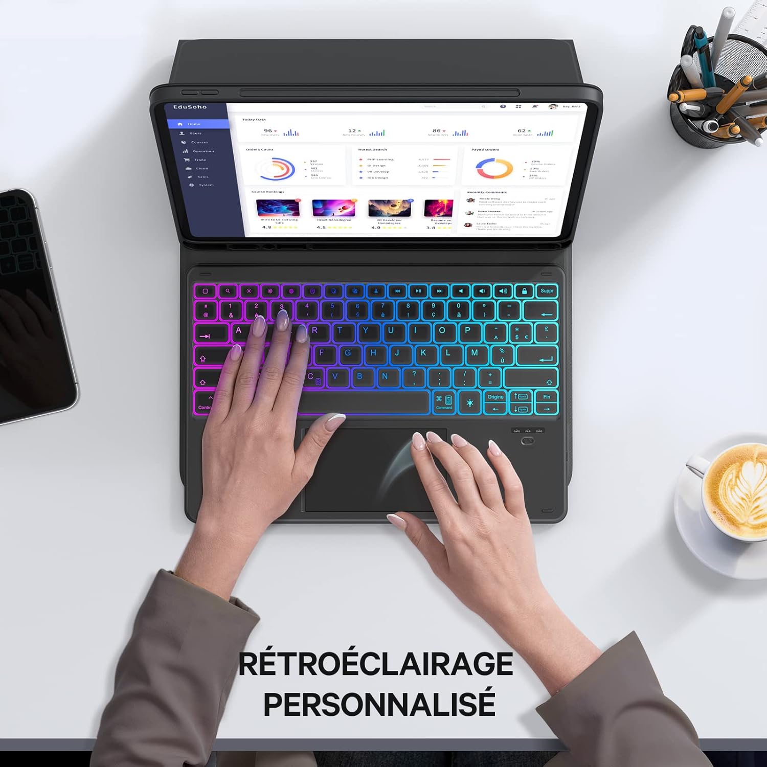 Earto Tastiera iPad Pro 12.9 - Retroilluminata, Nera - immagine 7