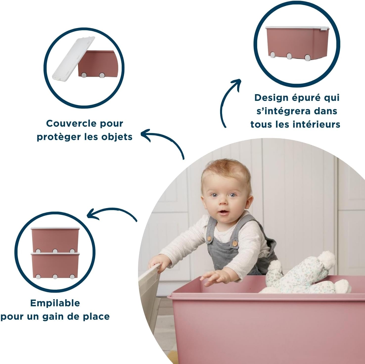 Thermobaby PLAYBOX - Set 3 Scatole Portaoggetti 42L, Rosa - immagine 4