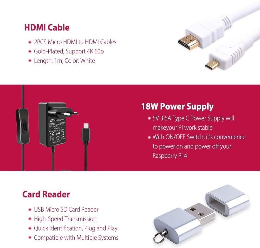 Geeekpi Raspberry Pi 4 4GB - Kit Completo Starter - immagine 4