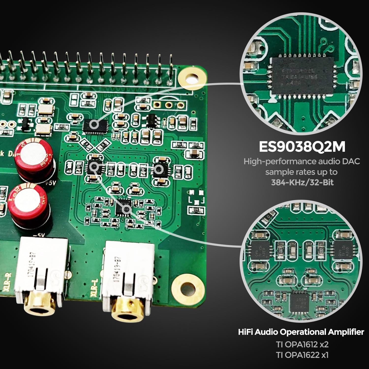 Raspberry Pi HiFi DAC Pro Hat ES9038Q2M Scheda Audio - immagine 2