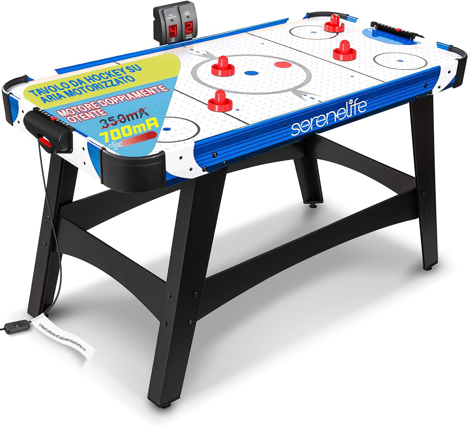 SereneLife Air Hockey, Tavolo da Gioco e Set di Accessori per Bambini e Adulti, Versioni Compatte e Motorizzate con Dischi e Spintori Inclusi