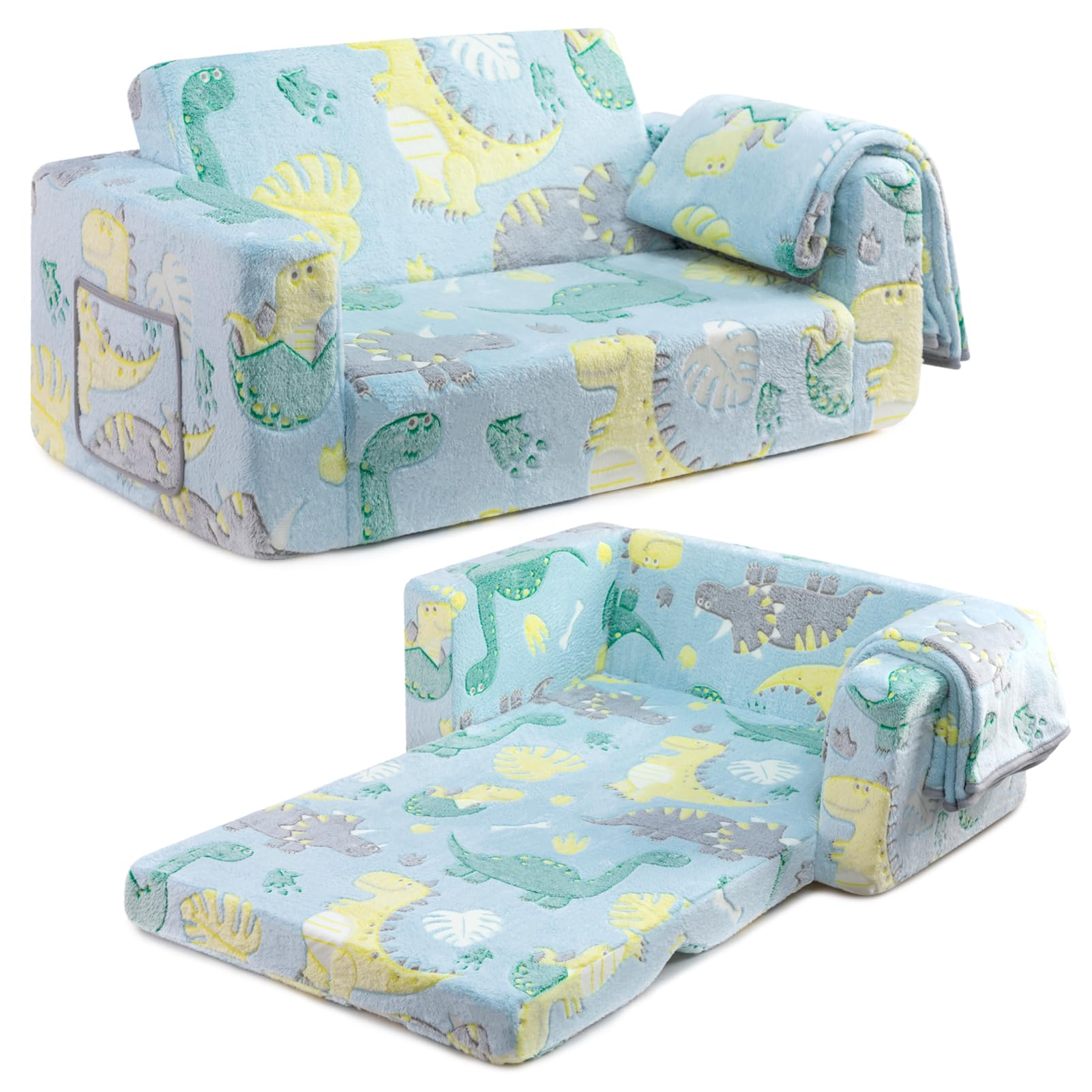 Bejoy Divano Letto per Bambini 2 in 1 Pieghevole, Dinosauro