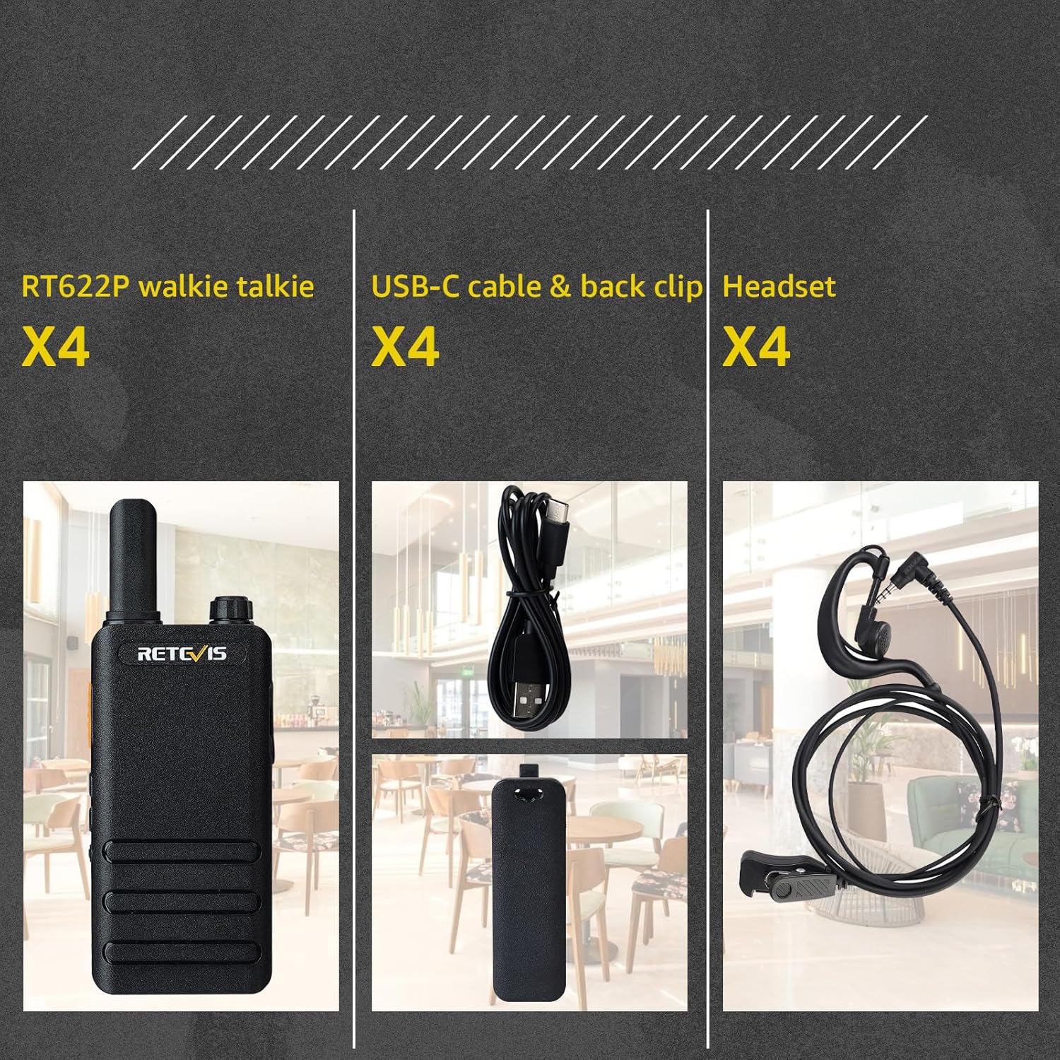 Retevis RT622P Walkie Talkie USB-C (4 Pezzi, Nero) - immagine 7