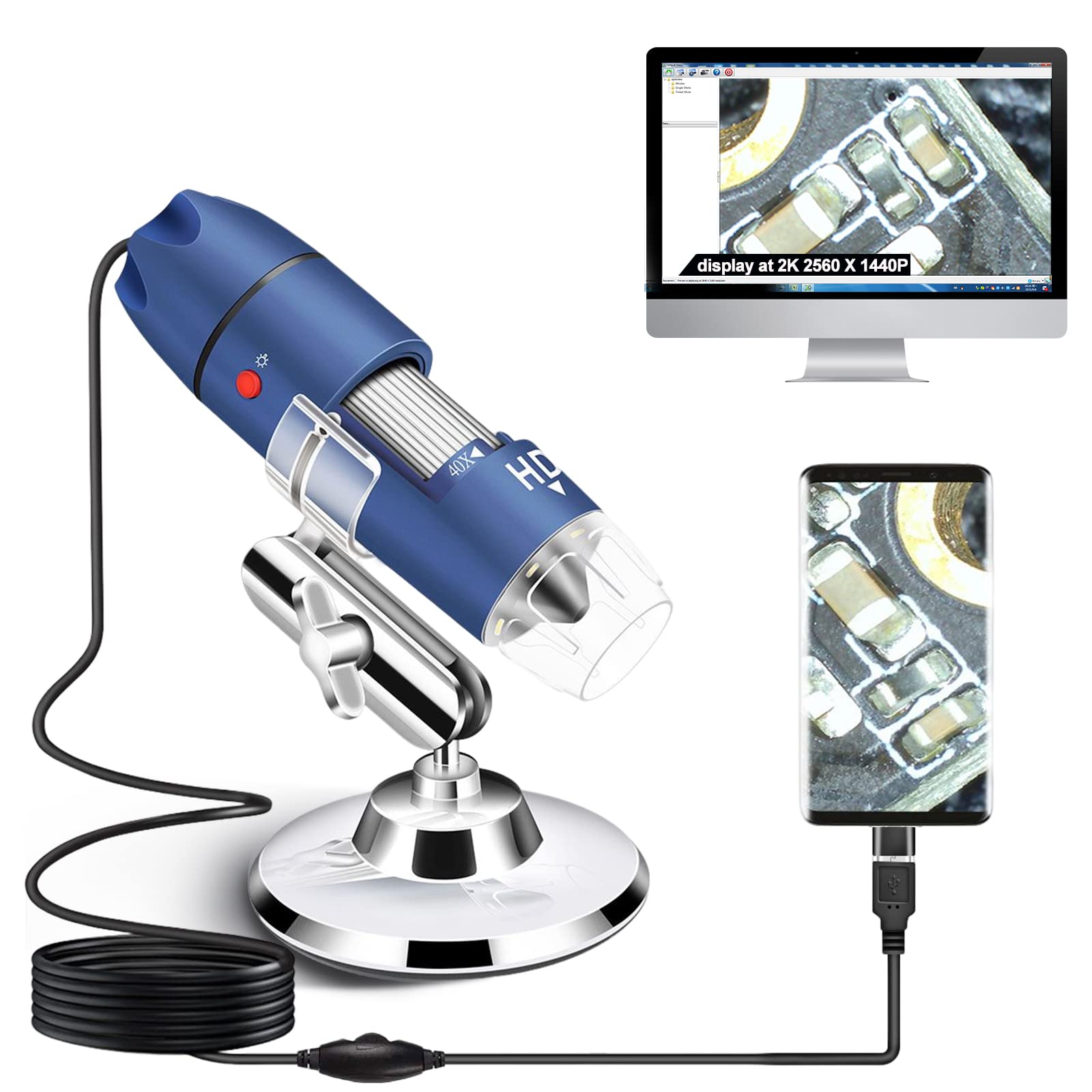 Ninyoon Microscopio Digitale USB 2K 40-1000X Super HD