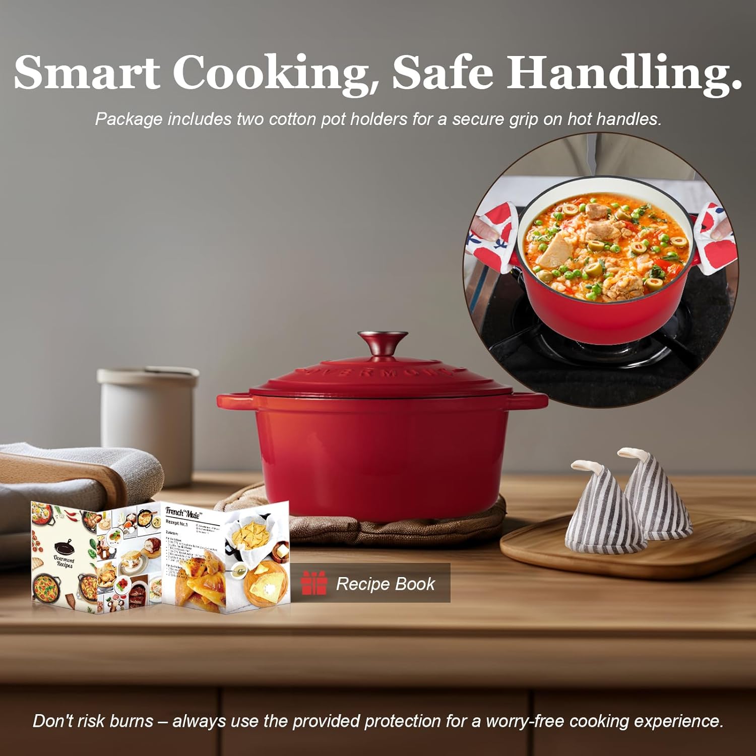 Overmont Casseruola in Ghisa Smaltata Ø28 CM, Rosso - immagine 6