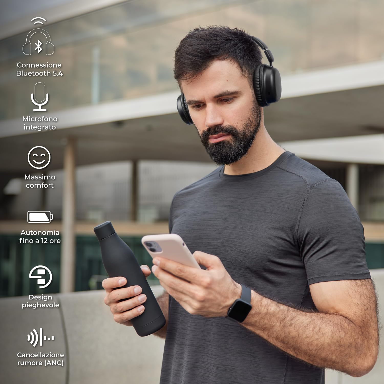 Vultech Cuffie Fold HBT-30BK Over Ear Wireless Bluetooth 5.4 - immagine 9